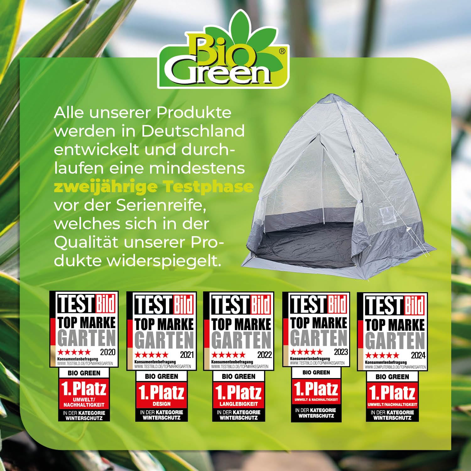 BioGreen Überwinterungszelt/Foliengewächshaus Tropical Island XL | lichtdurchlässige PE-Gitterfolie | stabiles Rahmengestell | H 280 x Ø 340 cm