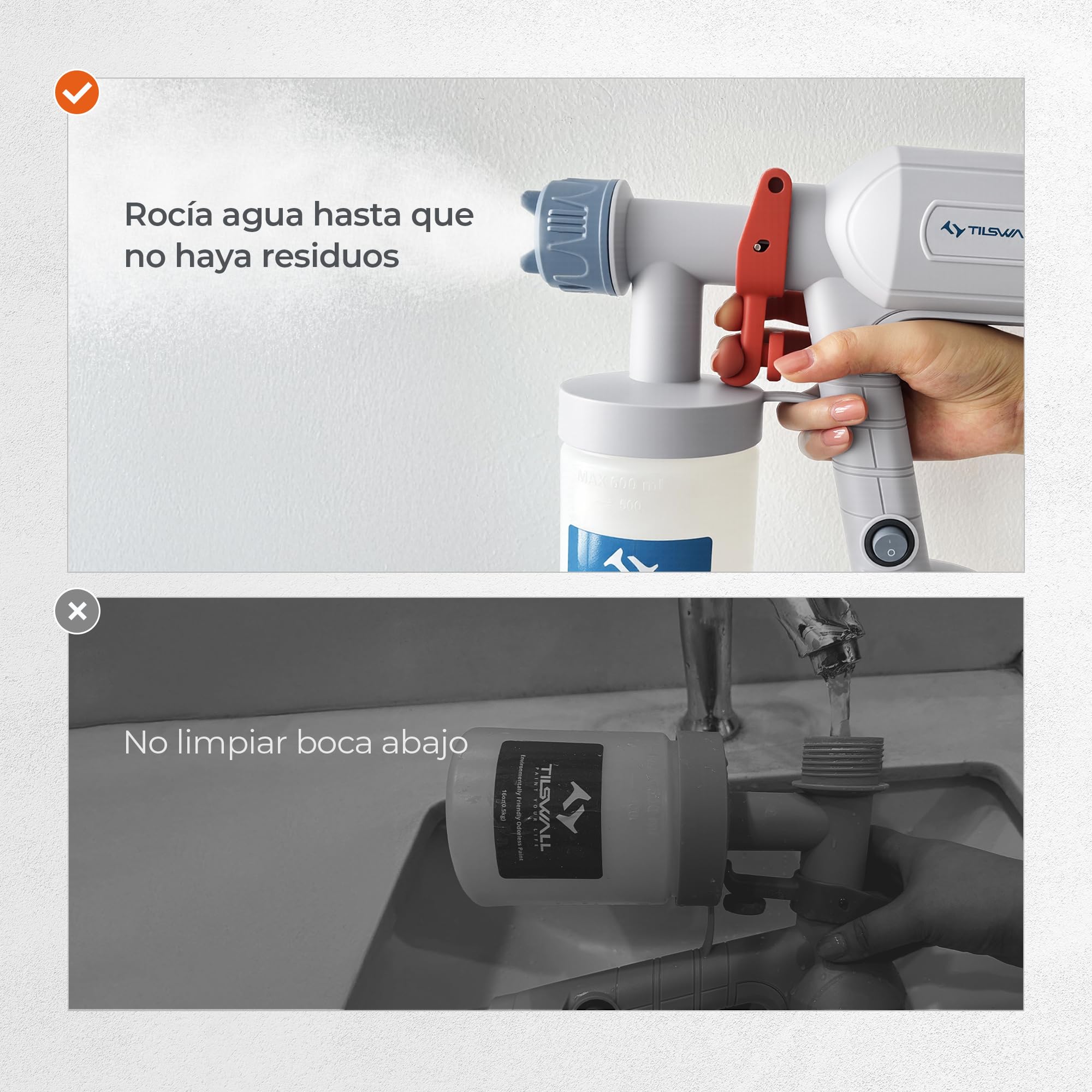 Tilswall Pistola de Pintura Eléctrica - Pulverizador de Pintura Ultraligera con Tanque Desmontable De 600ml, 2 Boquillas & 3 Modos, Paredes, Techos, Muebles, Vallas, Cáscara de Huevo