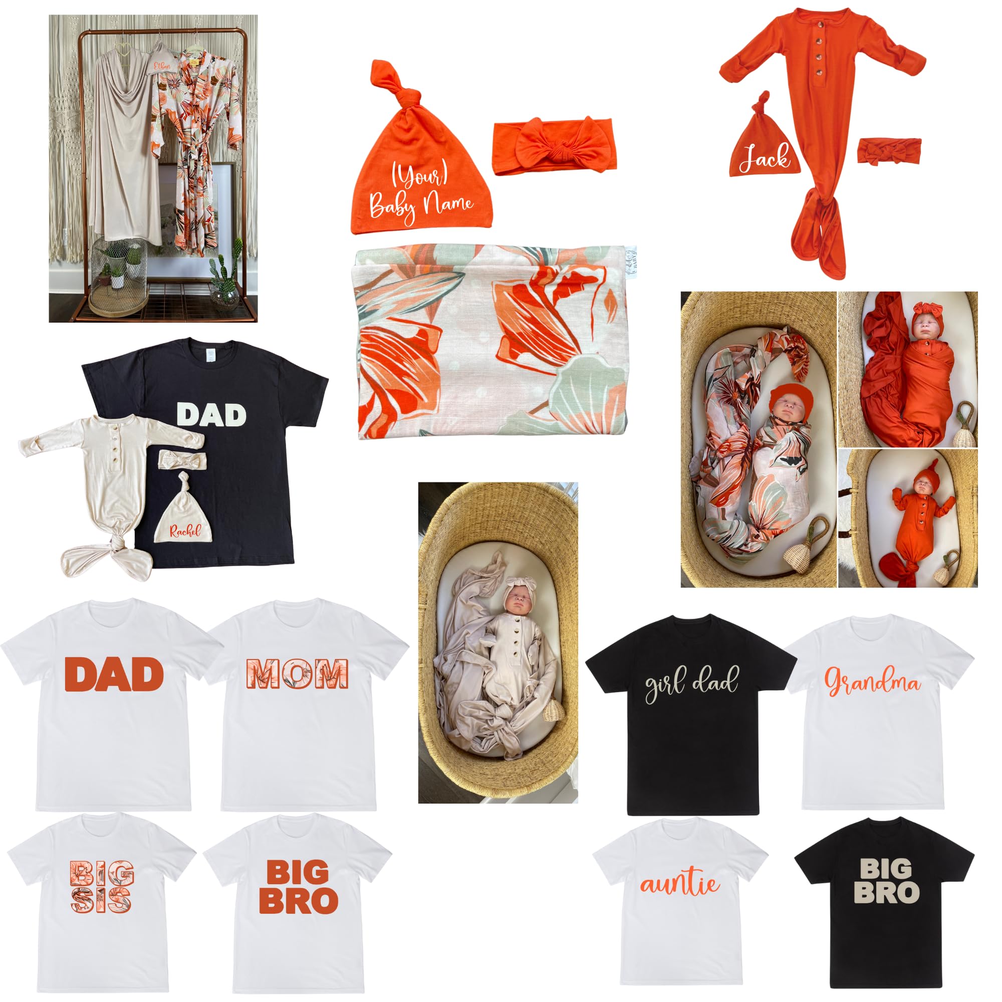 Day of Blossom matching print mommy and baby items (SW+BOW, SW/HAT/BOW(Any Baby Item) -Beige)