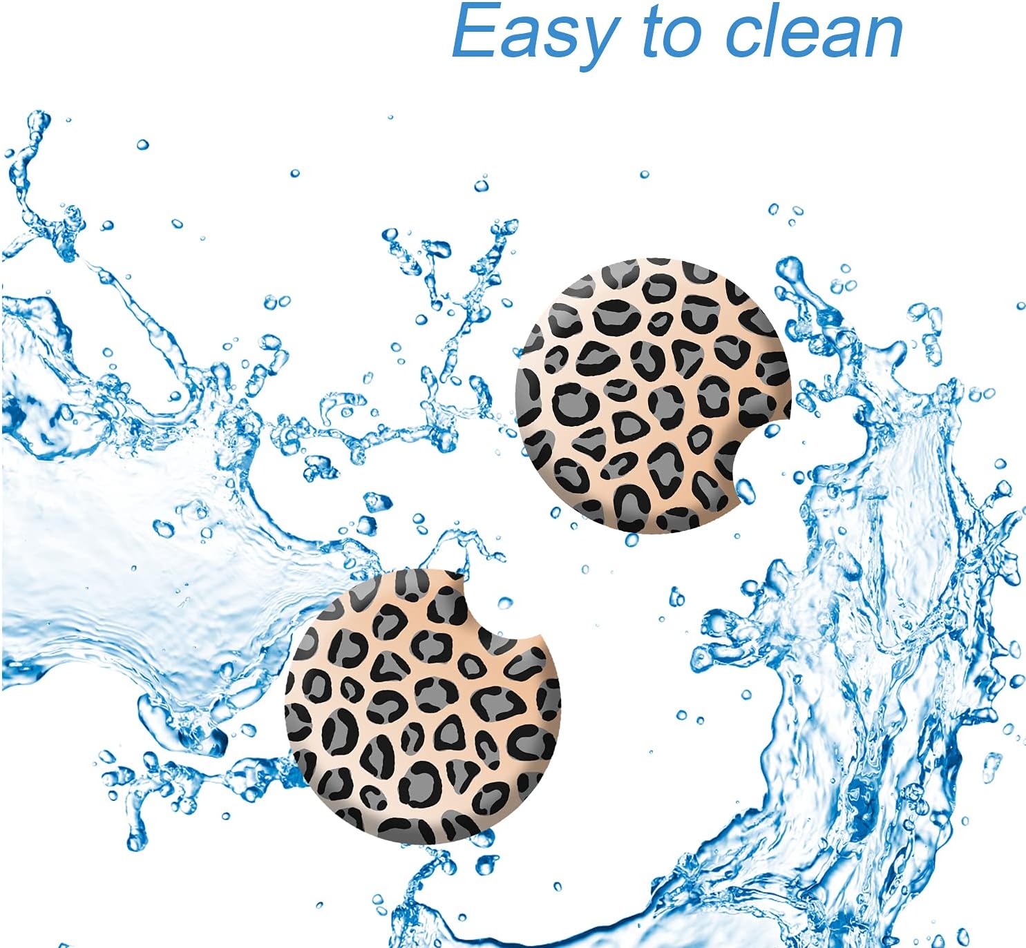 Ailun Car Coasters for Drinks Absorbent, Cute Car Coasters for Women, ar Cup Holder Coasters for Your Car with Fingertip Grip, Auto Accessories for Women & Lady,Pack of 2 (Snow Leopard)