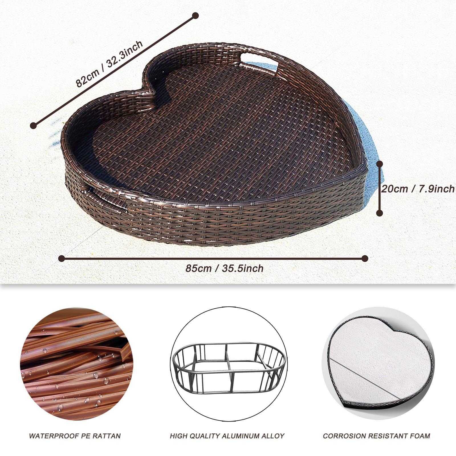 MRKU Bandeja Flotante de Mimbre para Desayuno, con Forma de corazón y Asas, Ideal para Piscinas y hoteles.