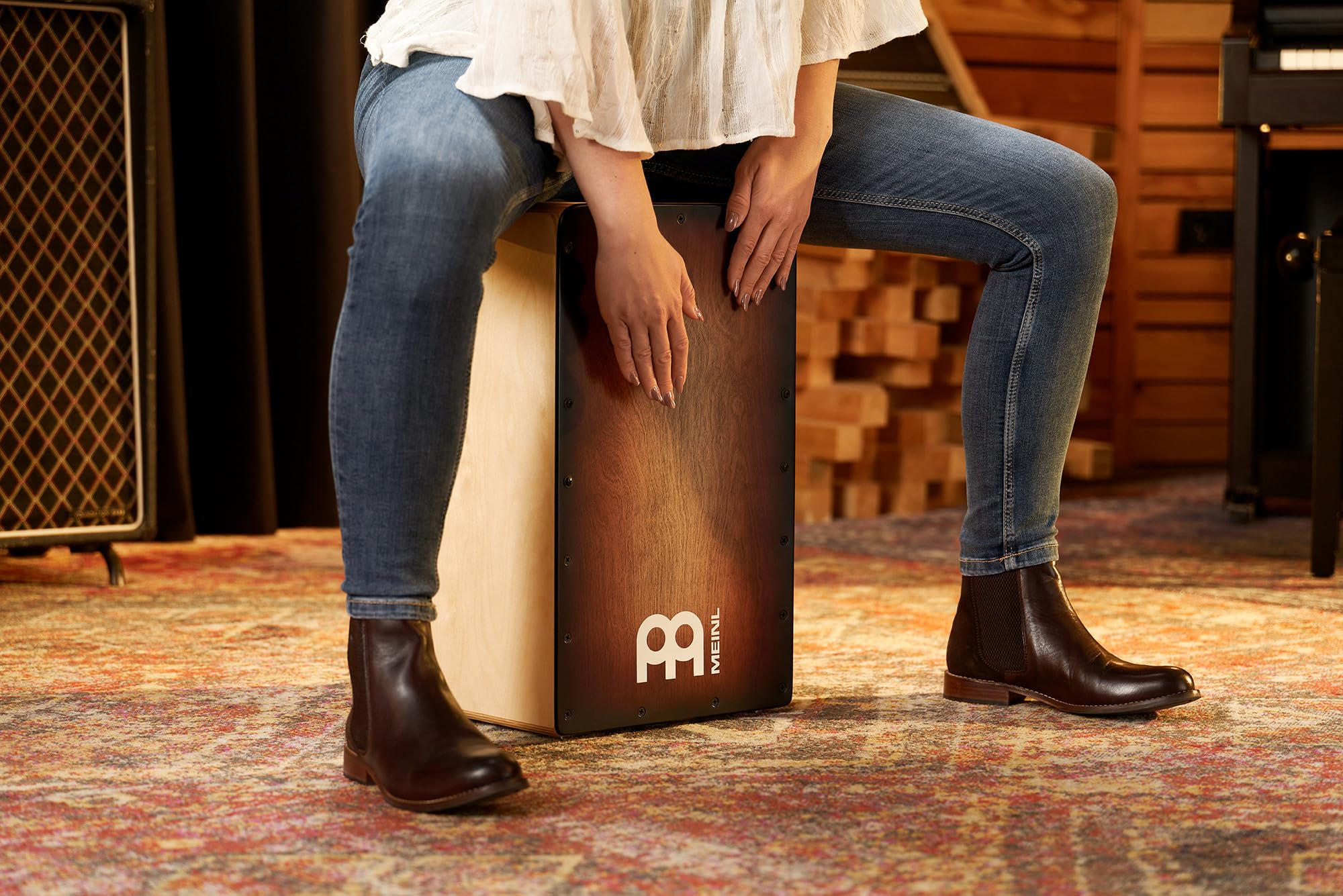 Meinl Percussion Woodcraft Cajon Instrument - Grande Drum Box con Suono Snare e Suono Basso Profondo - Superficie di Suono Espresso Burst (WC100EB)