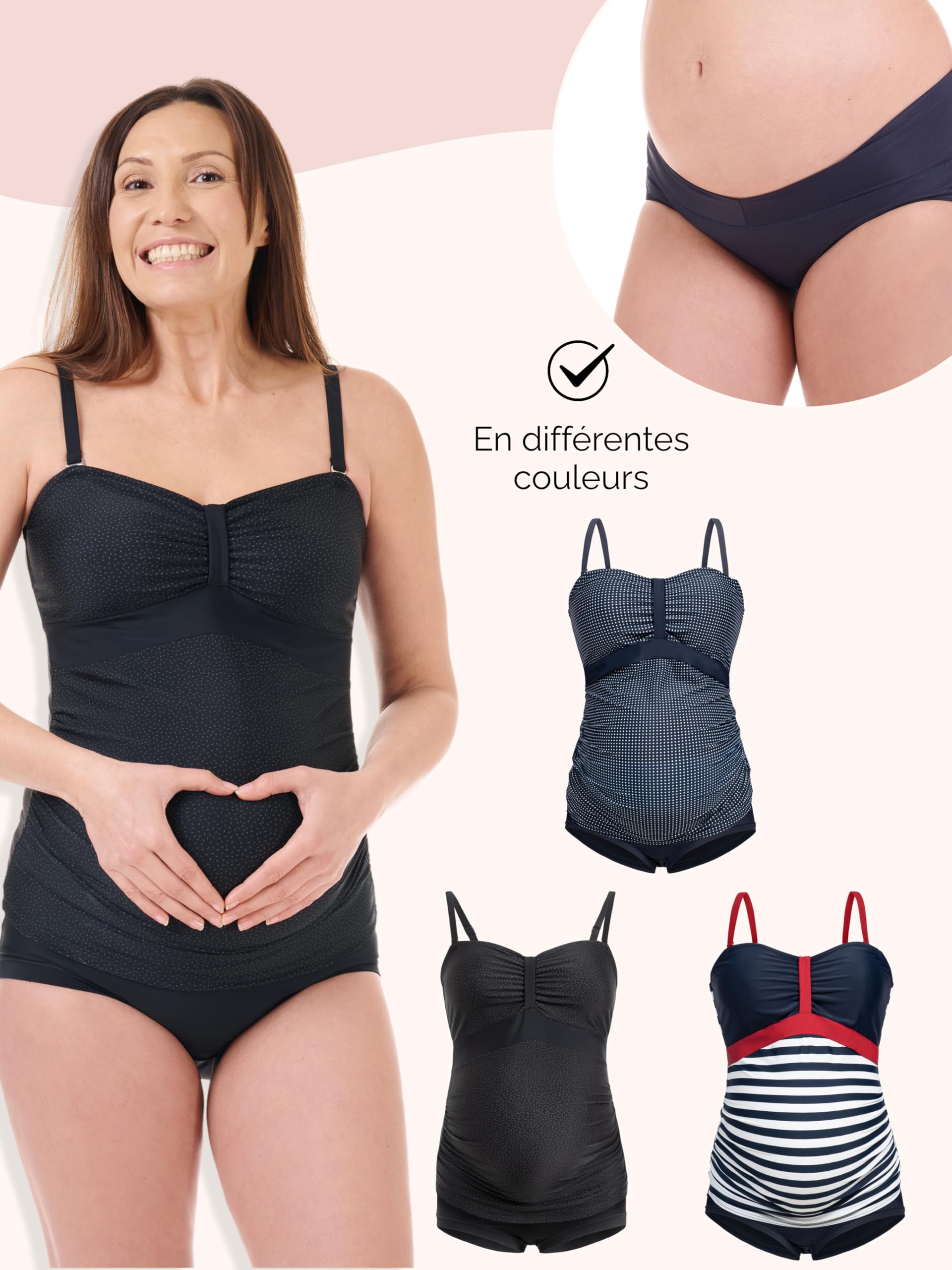 Herzmutter Tankini de Grossesse - Maillot de Bain de Maternité - Tankini de Maternité - Maillot de Bain pour Femmes Enceintes - Protection UV - 2 Pièces - 7000 (XXL, Noir - Pois)