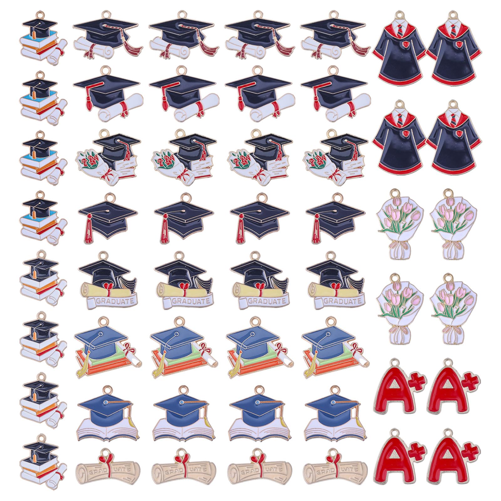 CHGCRAFT Confezione da 52 ciondoli smaltati in 13 stili, per laurea e laurea, in lega, per portachiavi fai da te, collane, orecchini, bracciali, gioielli, smaltati