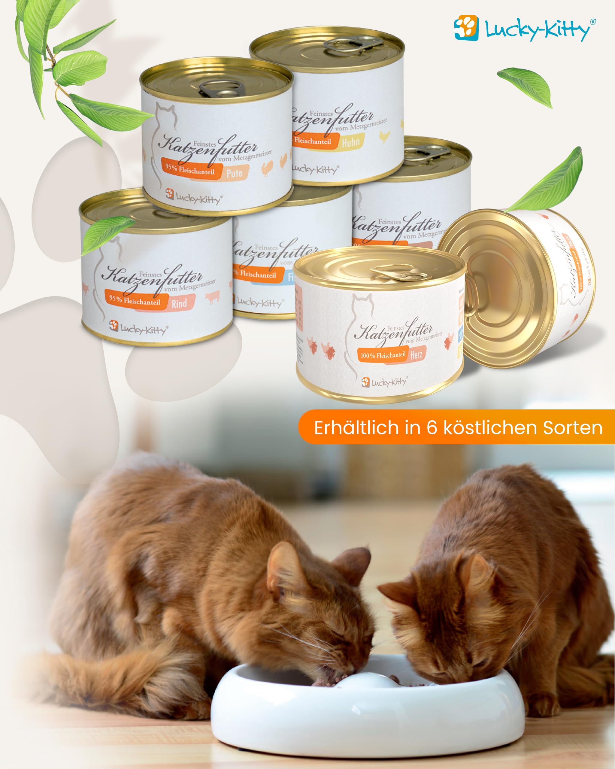 Lucky-Kitty Katzenfutter Nass 100% Hühnerherzen, Ohne Zusätze, 16 x 200g | Ohne Getreide & Zucker, Frisch vom Metzger, Für Katzen & Kitten, Nährstoff- und Vitaminreich, Made in Germany