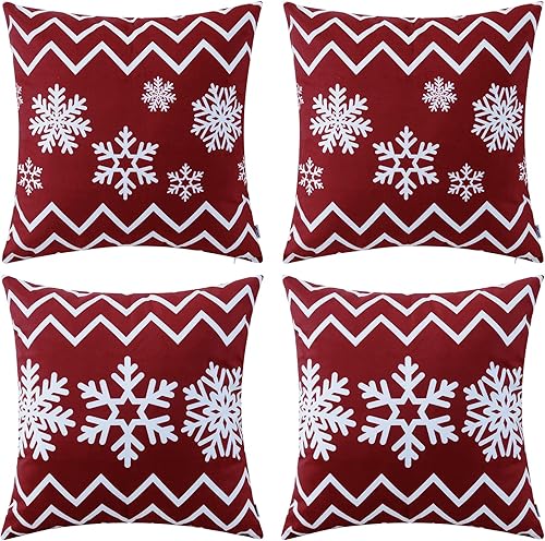 Miniatura 7 de HWY 50 Juego de 4 fundas de cojín decorativas de 16 x 16 pulgadas para sofá, cama, sala de estar, suave estampado de copos de nieve bohemios de
