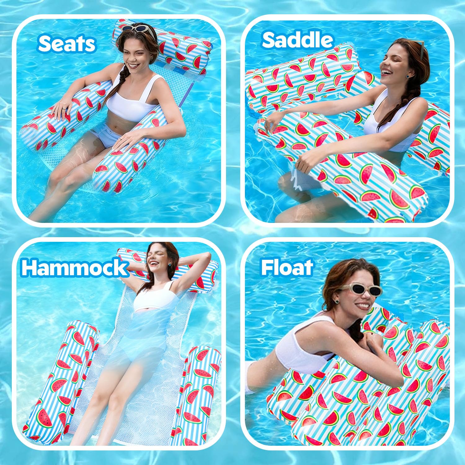 Bouee Piscine Adulte,4 in 1 Matelas Piscine Gonflable,Hamac Gonflable avec Deux Pochette Étanche,Pliable Portable pour Les Adultes et Enfants,Vacances à la Plage