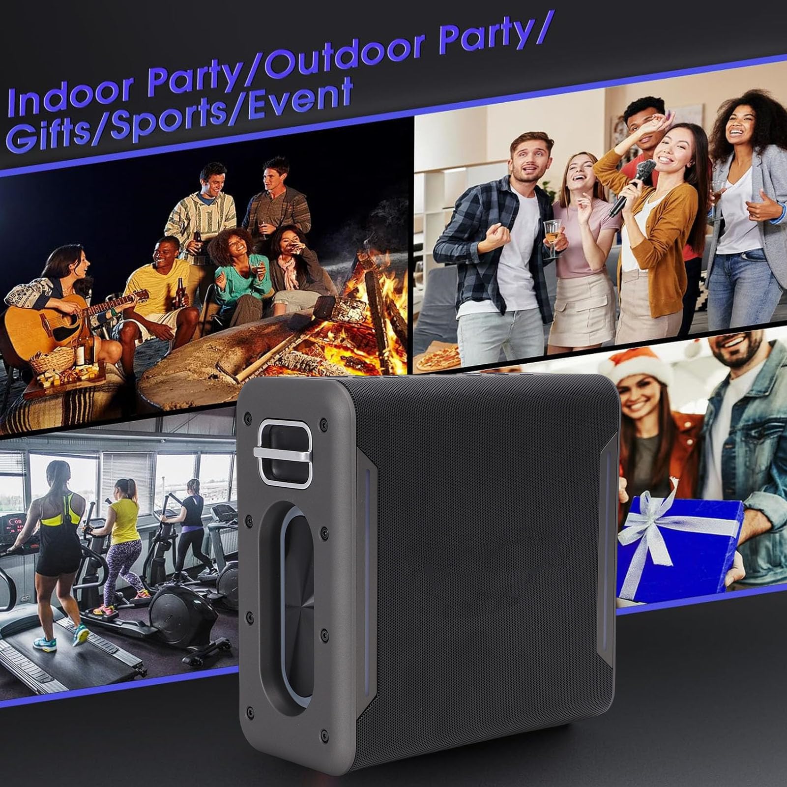 Jectse Macchina per Karaoke Portatile, Altoparlante da 60 W con 2 Microfoni Wireless, Batteria da 8-10 Ore, BT5.3, Impermeabile IPX6, Luci a LED, per Feste, Riunioni di Famiglia, Canto