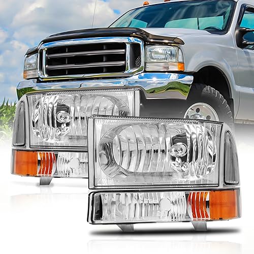 Conjunto de faros delanteros para Ford F250 F350 F450 F550 Super Duty  00 01 02 02 03 04 Ford Excursion Sets de faros delanteros con carcasa cromada