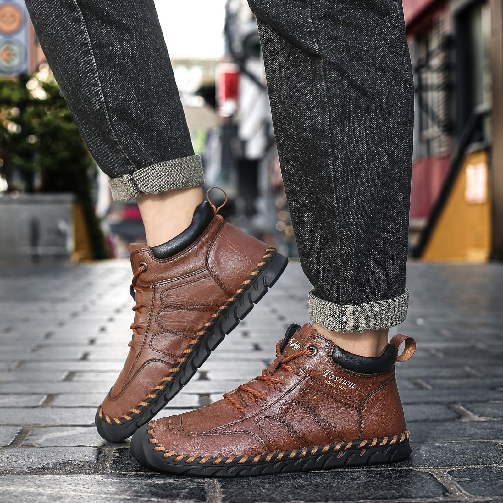 EKSMA Męskie sznurowane buty typu chukka do kostki wsuwane lekkie miękkie oddychające klasyczne buty do chodzenia bez podeszwy na co dzień
