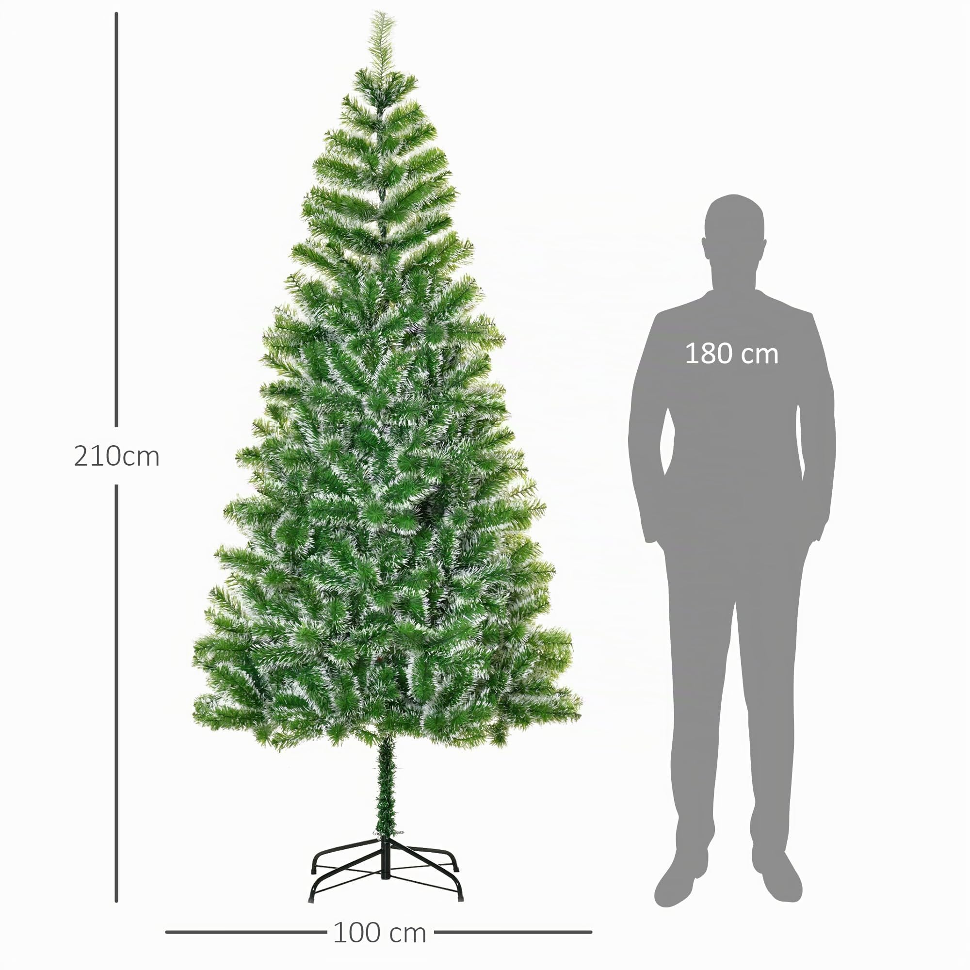 HOMCOM Sapin de Noël Artificiel Aspect Enneigé 210 cm Grand Réalisme | 968 Branches Épines Imitation Nordmann