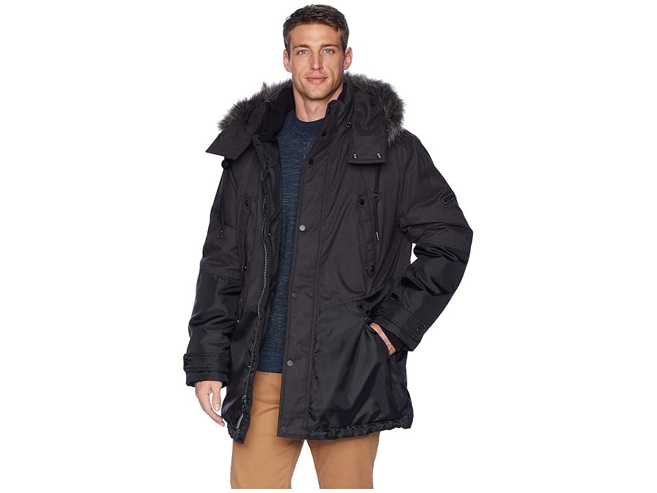 

Marc New York by Andrew Marc Oxford Combo Parka w/ Faux Fur Hood (Charcoal) Men's Coat