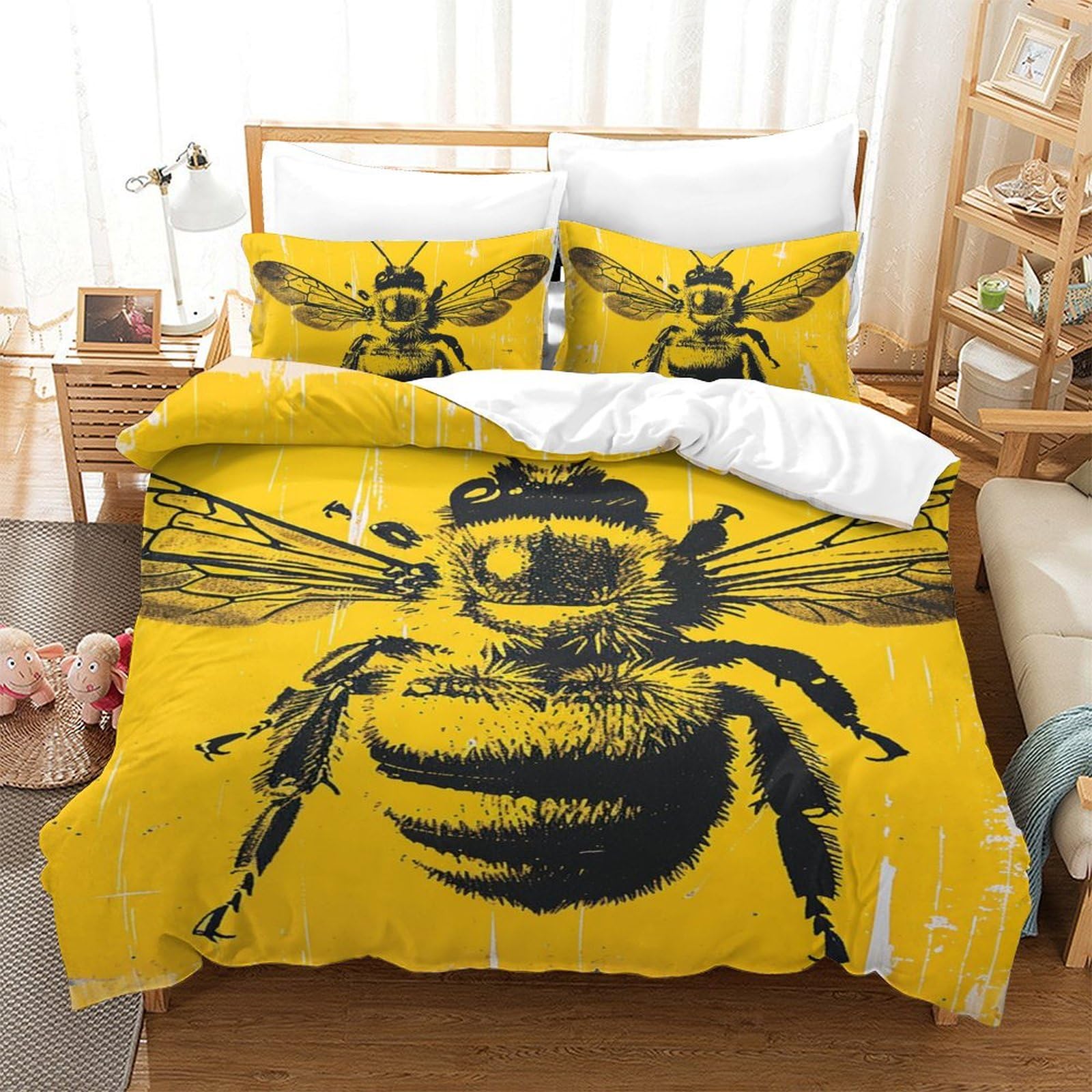 Housse de couette abeille 140x200 finie la couette qui glisse grâce à la fermeture éclair