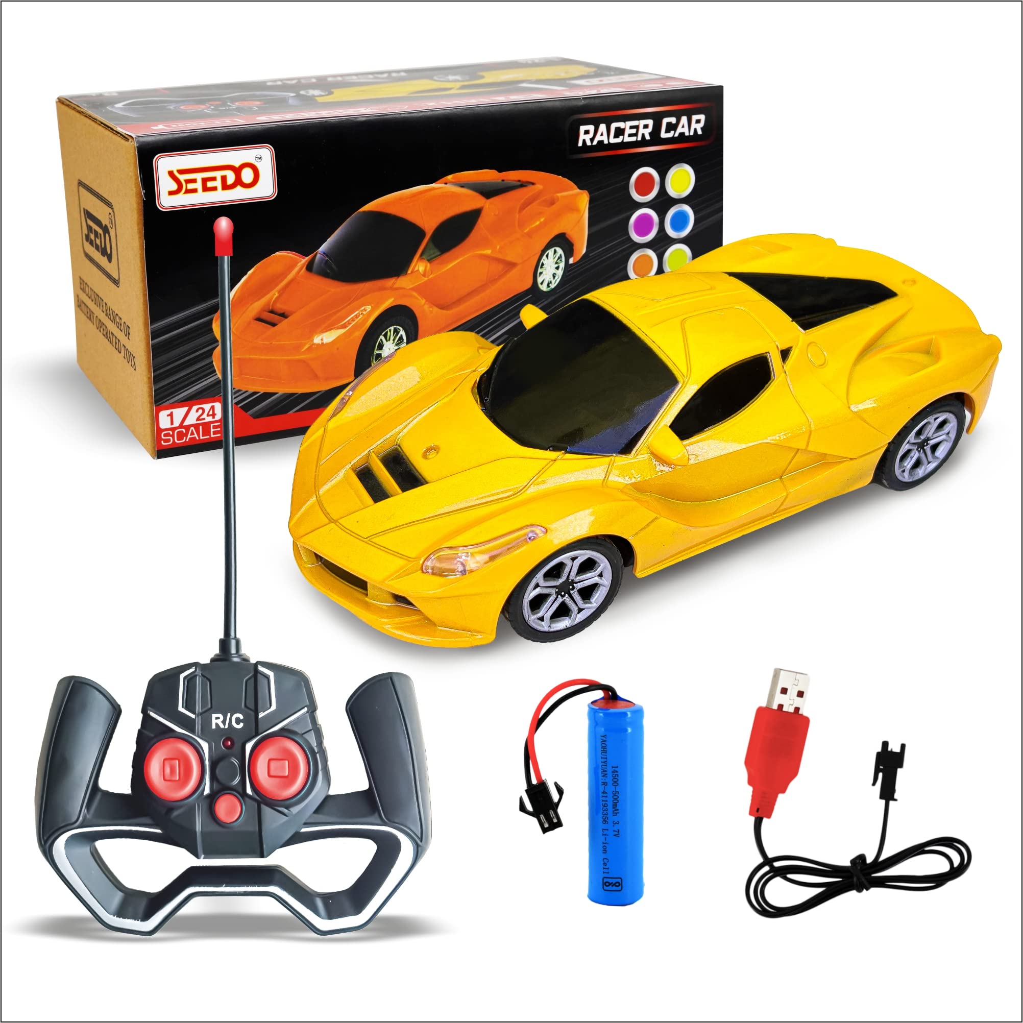 SEEDO Rechargeable Metallic Remote Control Racer Car High Speed Racing Sports Car with LED Headlights, 1: 24 Scale Fast RC Vehicle Toy for Kids 8+ Years (Pack of 1, Yellow) (B0BBT5YLXF) Amazon Price History, Amazon Price Tracker