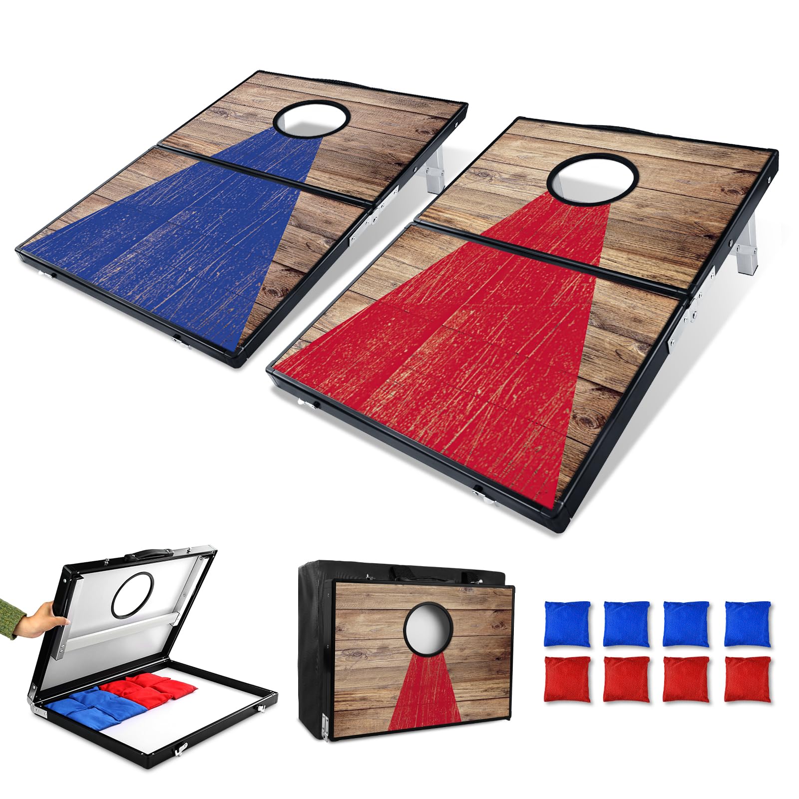 NZQXJXZ Set di cornhole in alluminio 2 in 1 per esterni, con 8 pouf e borsa per il trasporto, per cortile, prato, spiaggia, campeggio, set da gioco all'aperto