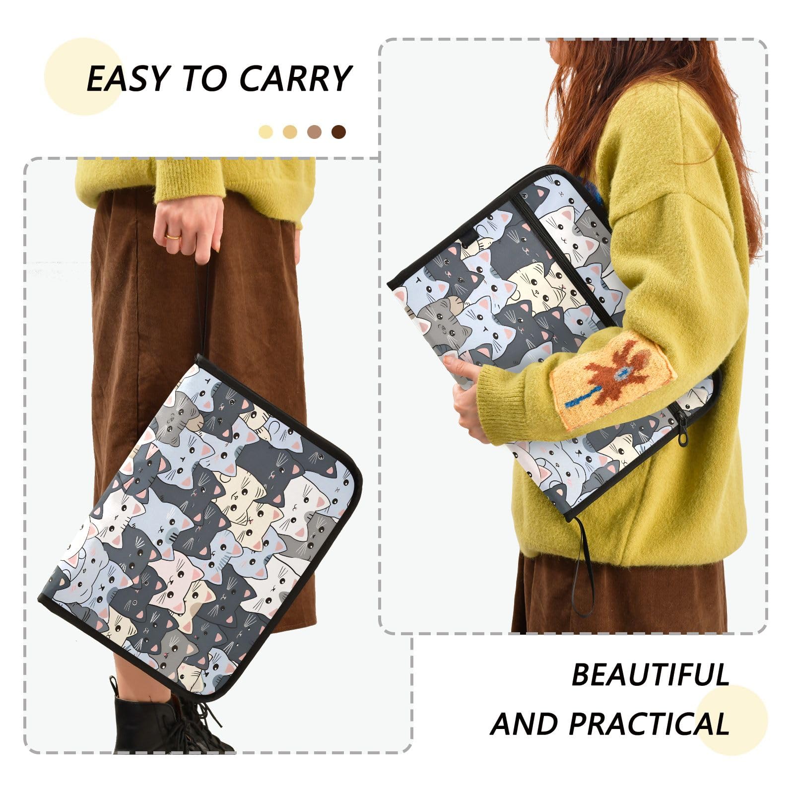 Cute Lovely Cats File Organizer 13 Pocket Expanding File Folder with Front Pouch Portable Business Fire Storage Document Organizer Folder with Zipper - Image 4