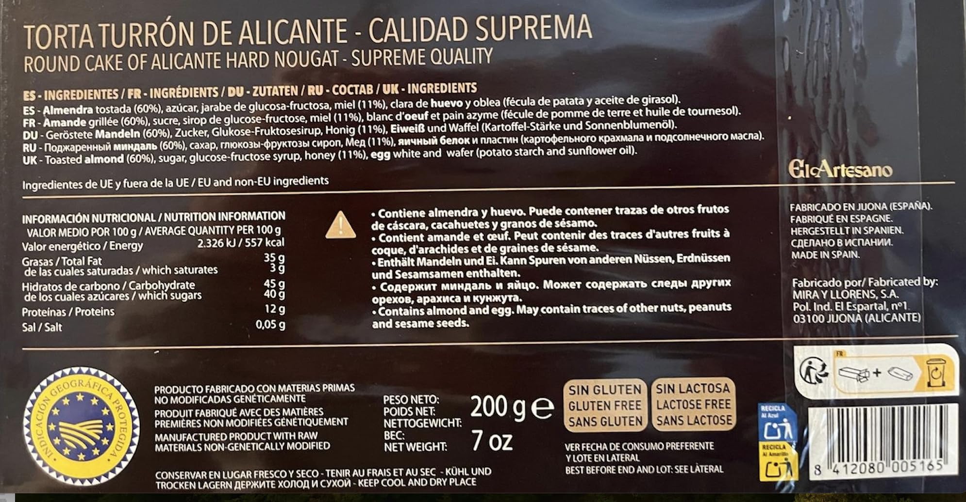 Turrón de Jijona Blando El Artesano - Jijona Soft Turron 250g
