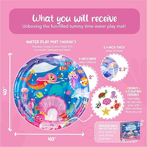 Miniatura 2 de KooKooBaby Tapete de agua para bebé  40 x 40 pulgadas, juguetes extra grandes de primera calidad para bebé niña o niño, juguetes para bebés mayores