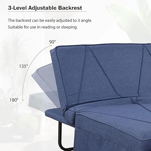 Miniatura 2 de Ampela Otomana plegable silla convertible con respaldo ajustable sofá cama para sala pequeña sofá cama azul