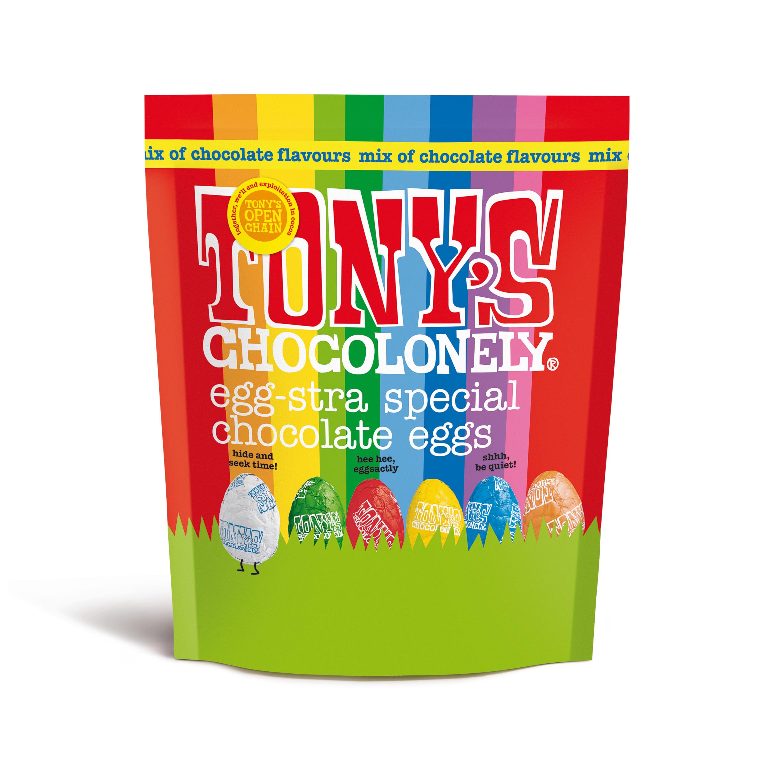 Tony's Chocolonely Easter Eggs Pouch - Mixed Chocolate Pouch - 8 Flavours - 1 x 230 Gram - Easter Gift - Fairtrade Chocolate - Mini Eggs - Family Chocolates