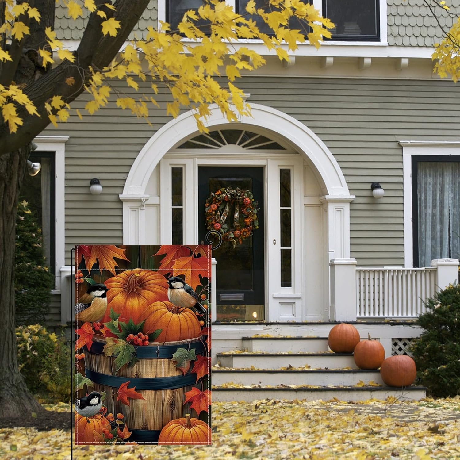 ONFAON Fall Decorations for Home, Thanksgiving Pumpkin Small Garden Flag for Outside 12x18 Inch,Fall Watercolor Bird Small Garden Flag,Double Sided Outside Yard Lawn Outdoor Decoration HYQX04 - Image 2