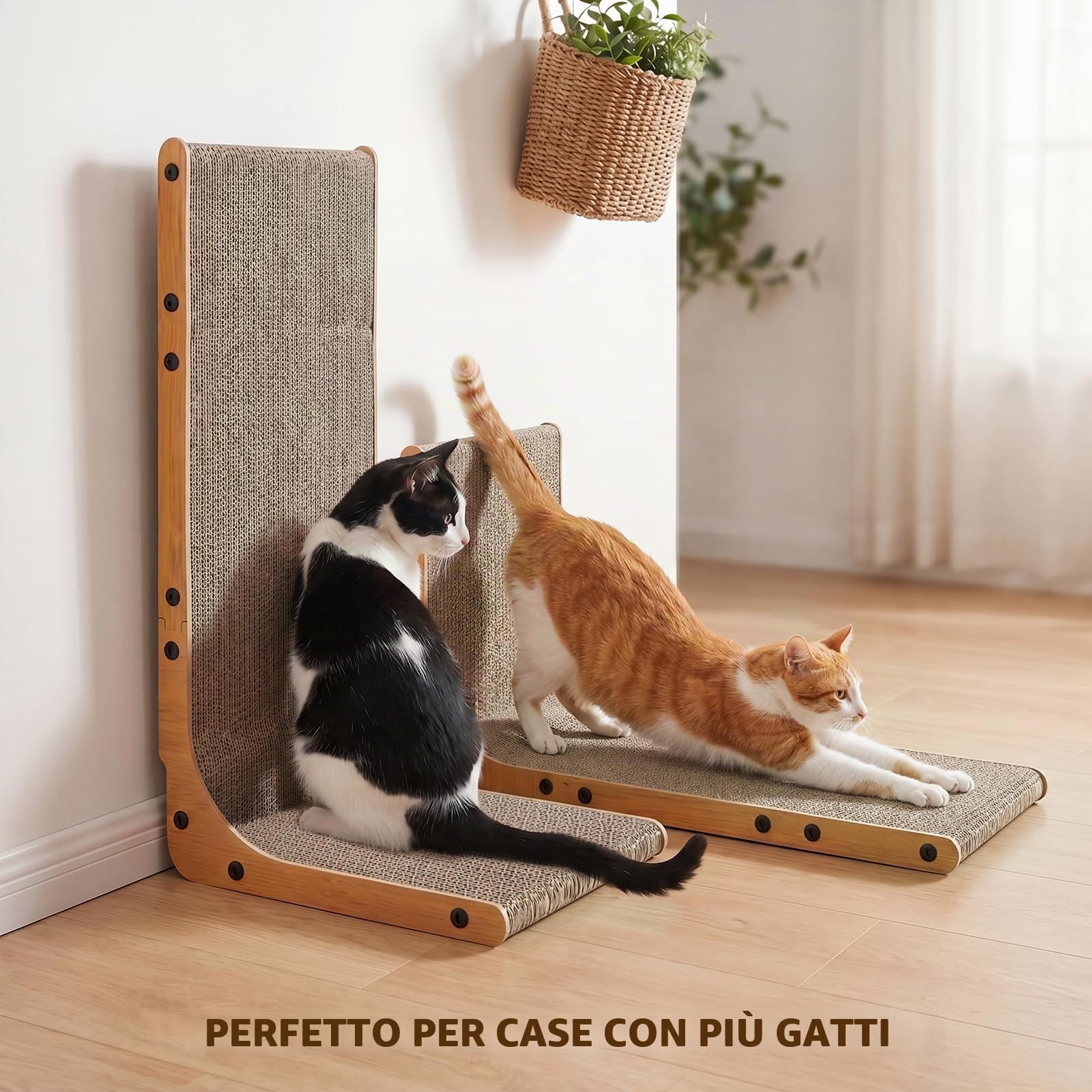 Gimars Set di 2 Tiragraffi per Gatti in Forma di L da 58cm, Tiragraffi Cartone per Proteggere Mobili e Divani, Resistente, Effetto Legno