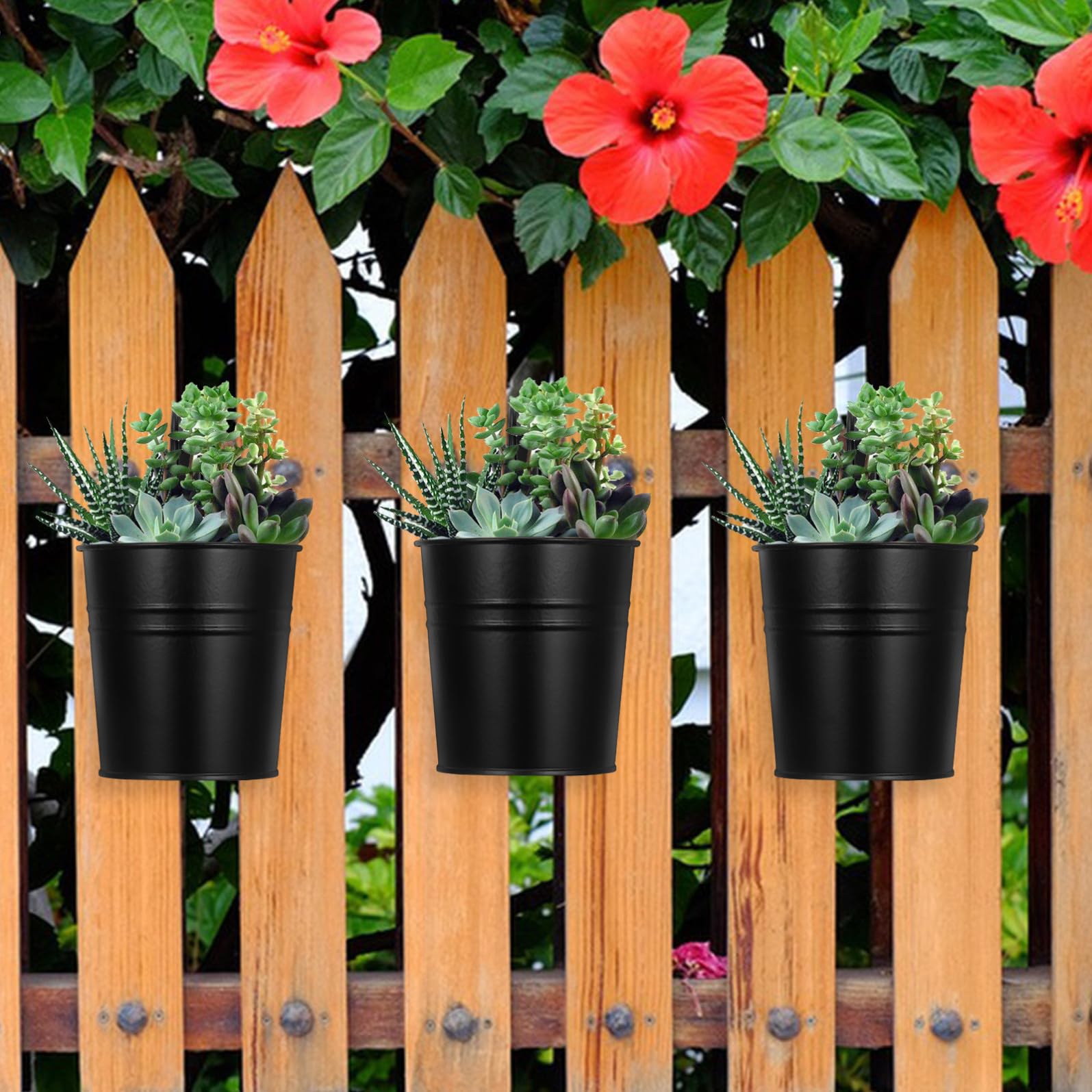 SOLUSTRE Vasi Sospesi Facili da Appendere 6 in Ferro Nero Fori di Drenaggio, Decorazione per Spazi Verdi per Piante da Balcone e Esterno