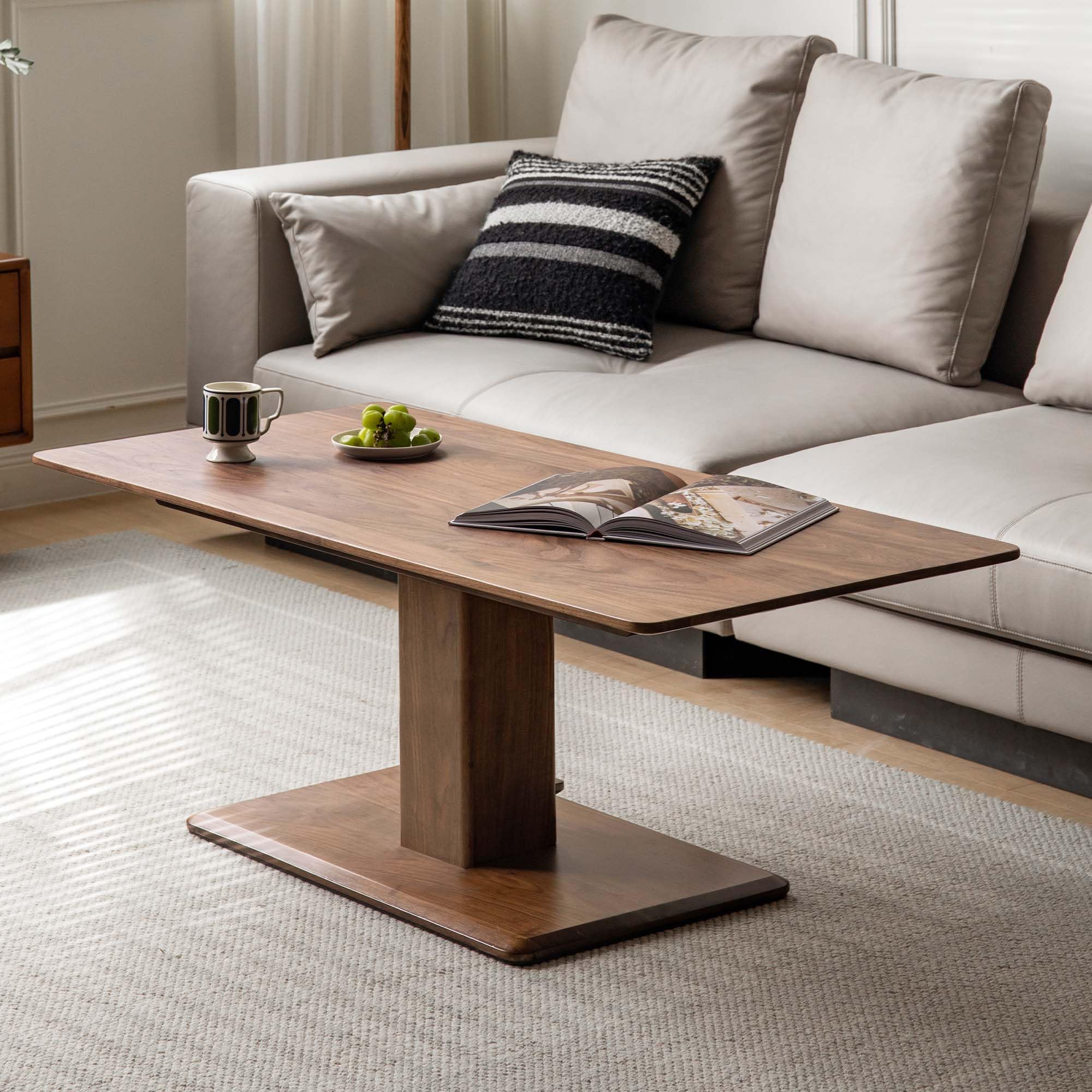 YESWOOD Couchtisch höhenverstellbar aus Eiche Massivholz, Wohnzimmertisch modern, Tischplatte verstellbar 47–72 cm
