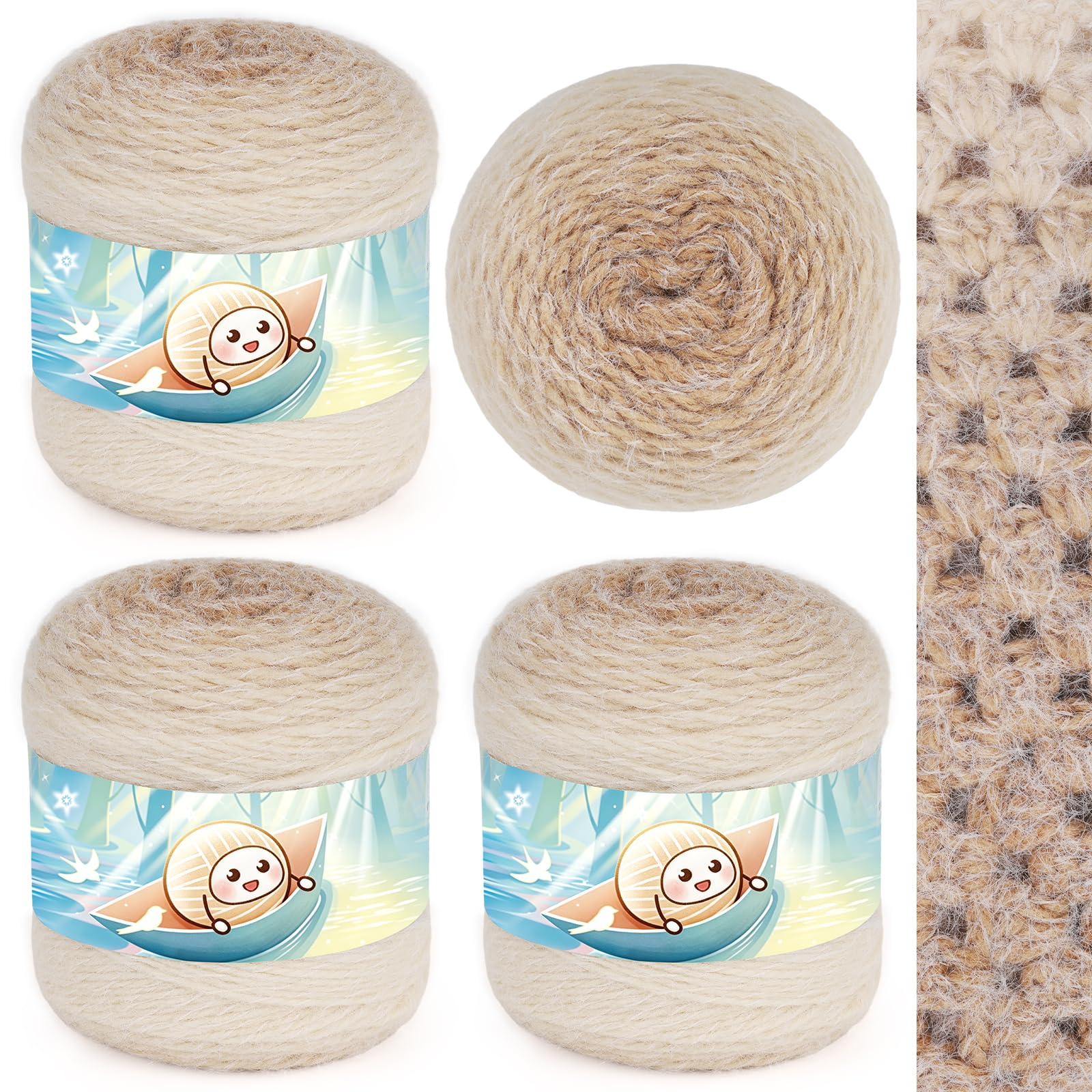 Aeelike 4 × 100g Warme Strickgarn Farbverlauf, Karamellbraun