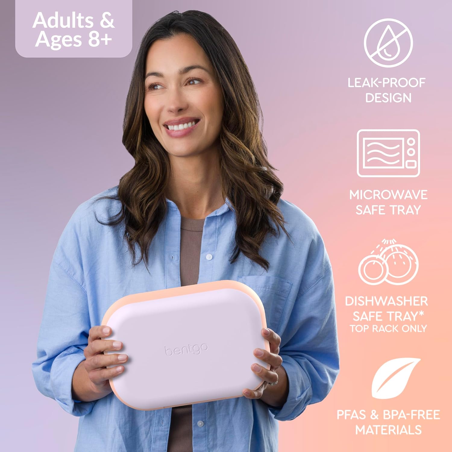 Bentgo Chill Max Leak-Proof XL Lunch Box - Included Ice Pack Keeps Food Cold; 5-Cup Capacity for Adults & Ages 8+, 3 or 4 Compartment Bento Box, BPA-Free, Dishwasher Safe (Lavender & Peach Blossom)