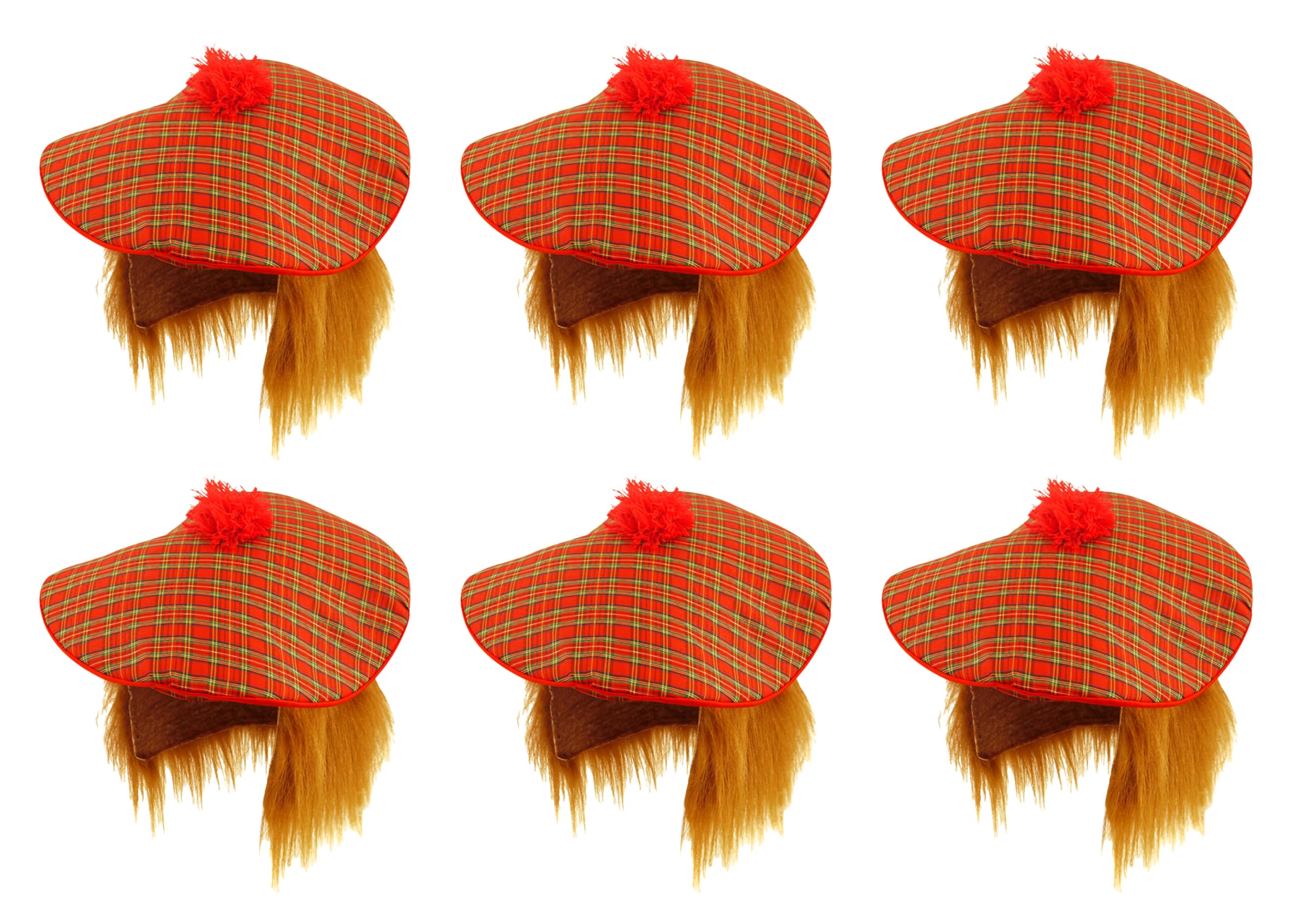 HENBRANDTAdults Scottish Tartan Tam O' Shanter Hat with Ginger Hair Funny Burns Night Stag Dos Fancy Dress Party Accessory for Men and Women