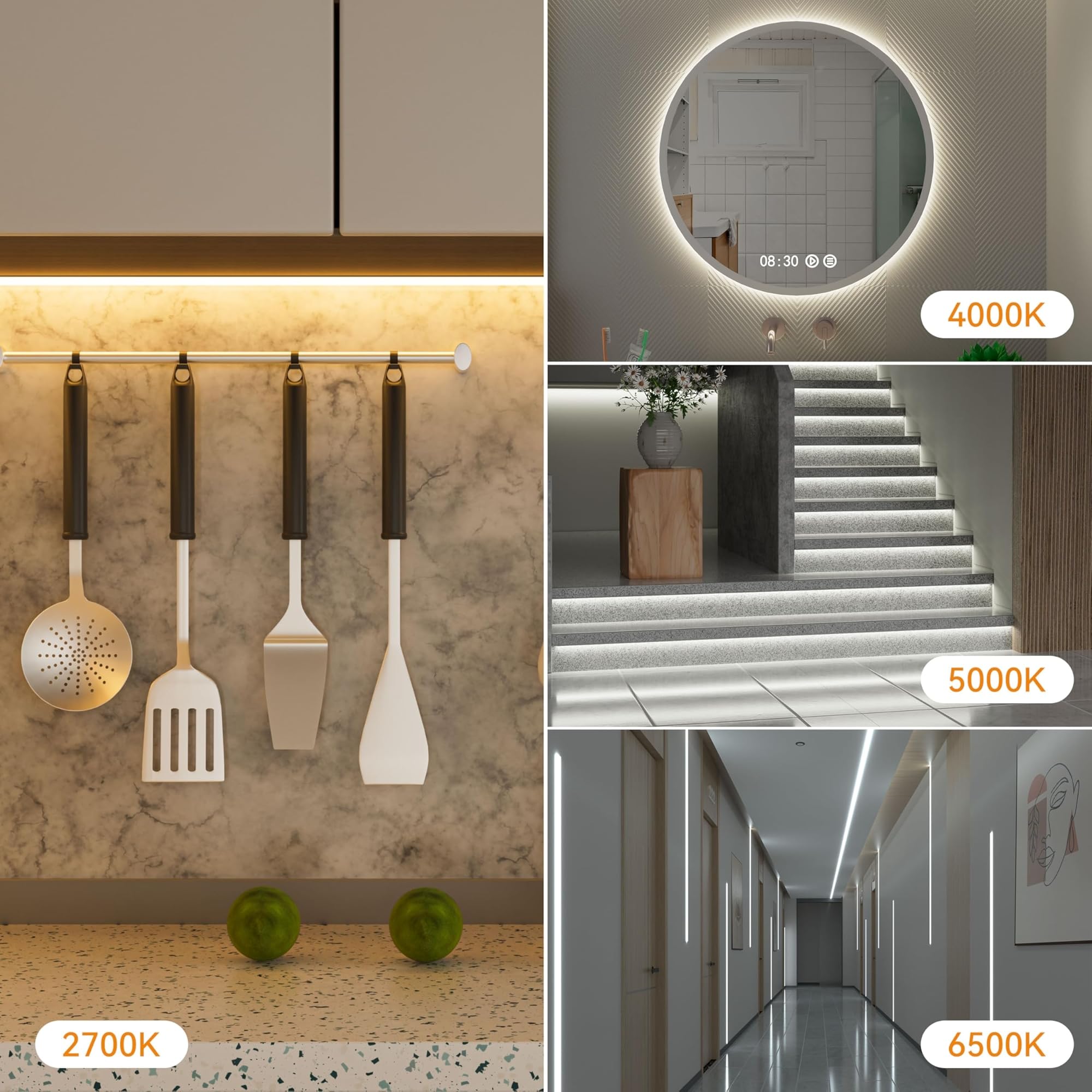 PAUTIX Smart WIFI Tira LED COB CCT 5M,Regulable CCT 2700K-6500K Tira LED COB, Inteligentes Funciona con Alexa y Google Asistente para Gabinete de Cocina,Habitación,TV