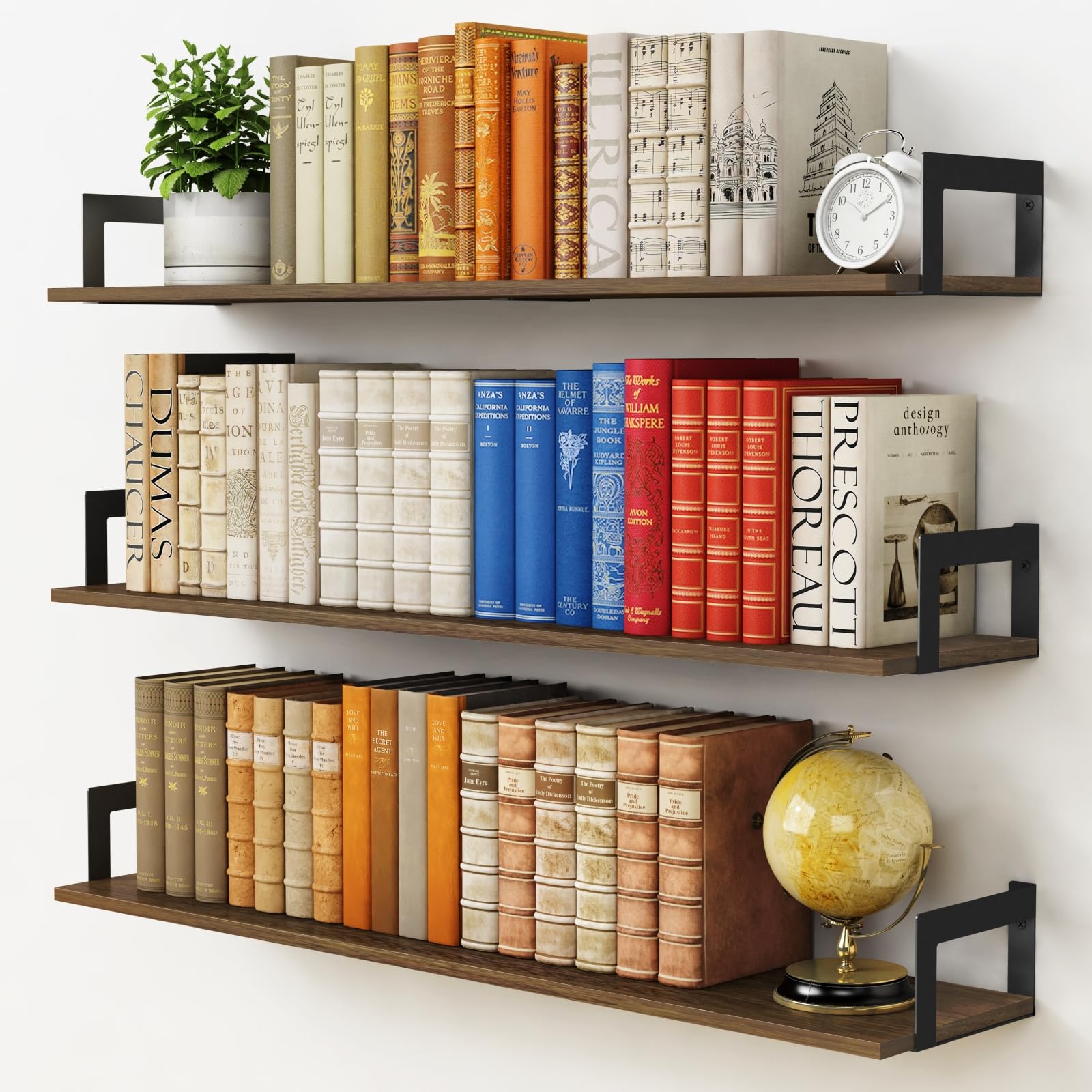Photo 1 of Harwaya Floating Shelves for Wall 36 Inches Long 8 Inch Deep, Large Wall Book Shelves for Bedroom, Rustic Wood Hanging Bookshelf for Living Room Office Kitchen Closet Organizers and Storage - Set of 3