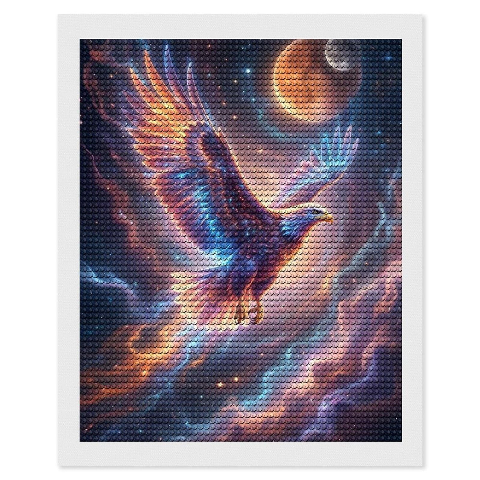 Junmoney Cosmic Eagle in Nebula Diamond Art Canvas 16"x20", Easy to Follow Symbols, Finish and Display, Fun Craft Experience, Aesthetic Room Decor