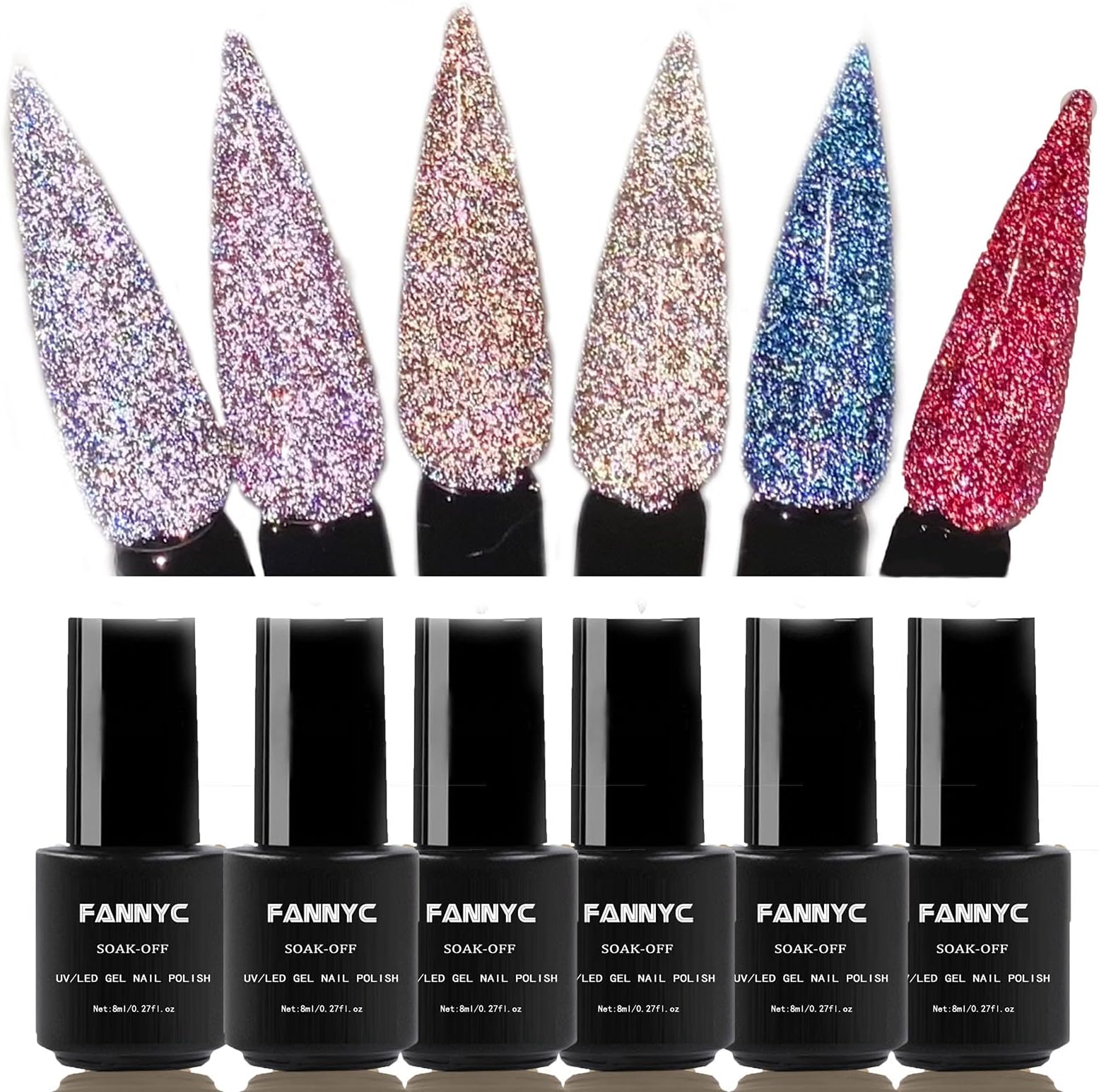 Fannyc 6 Colors Charming Glitter Gel Nail Polish Kit Shining Design Nail Art Polish Holiday Gifts Set Party Colors