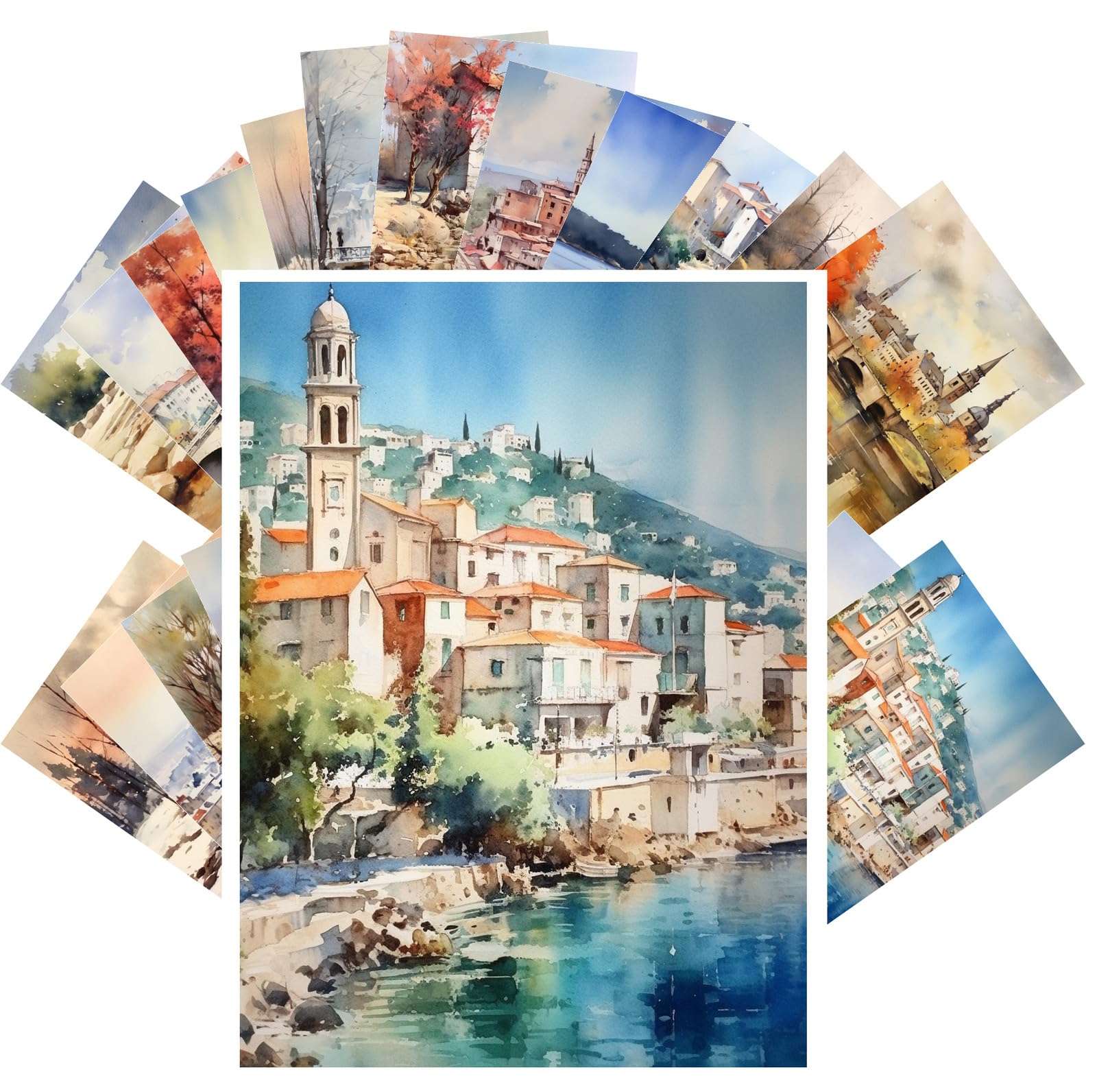 Vintage Postcards (24pcs 4"x6") Seasonal Serenity: A Journey Through Time - Watercolor Painting Postcard Set Capturing the Quintessential Essence of