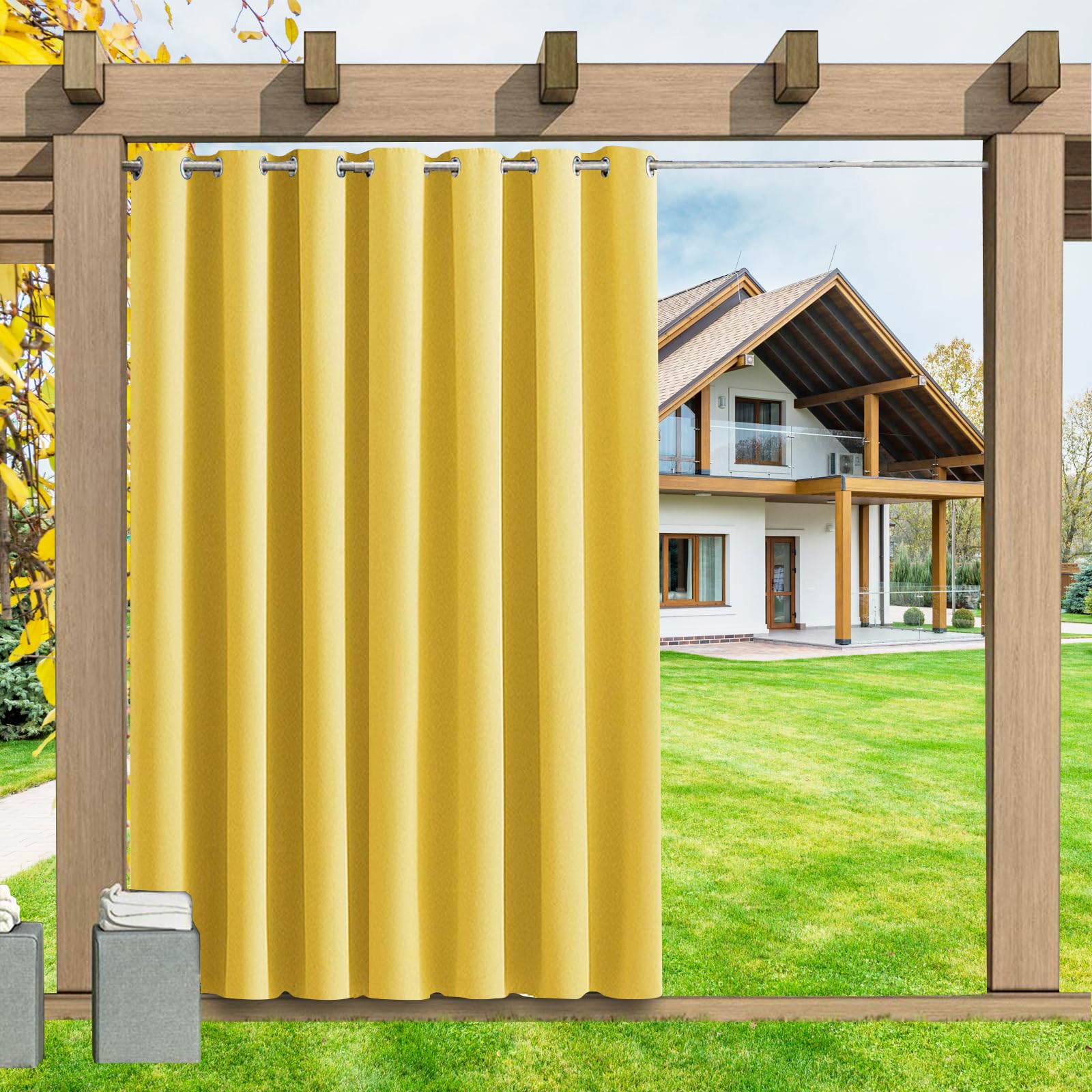 LSDINDF Outdoor Curtains Waterproof 1 Panel, Blackout Thermal Insulated Privacy Curtains with Grommet Top for Pergola, Porch, Gazebo, Patio & Pool - W 140" x L 95" โ image 1