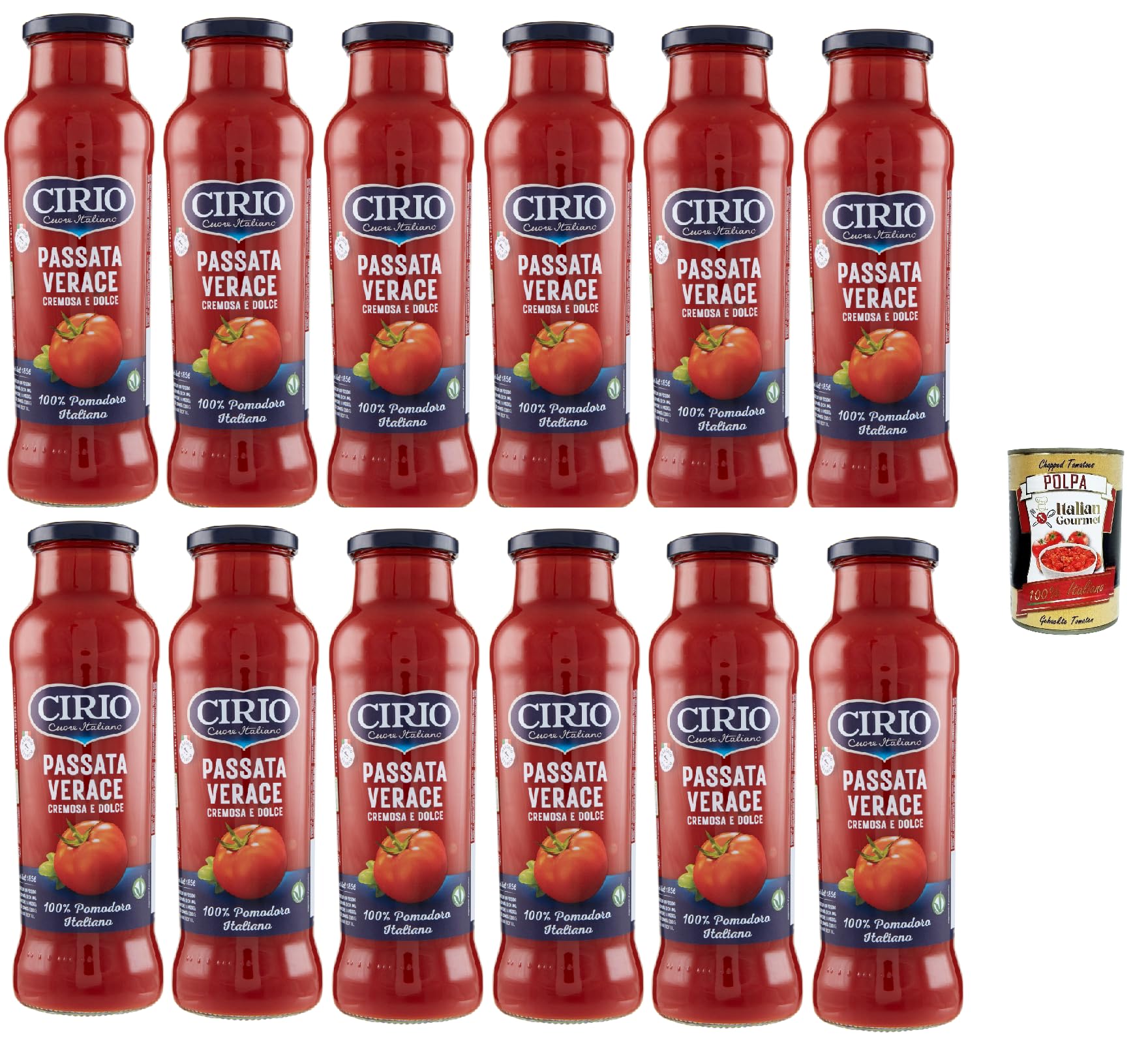 Italian Gourmet Passata Verace passata di pomodoro 12 x 700g Tomaten Sauce | Cremosa e süß aus italienischen Früchten, ideale per sughi, Pasta, Pizza, Gesamtnettogewicht 8,4 kg + Kostenlos Polpa 400g