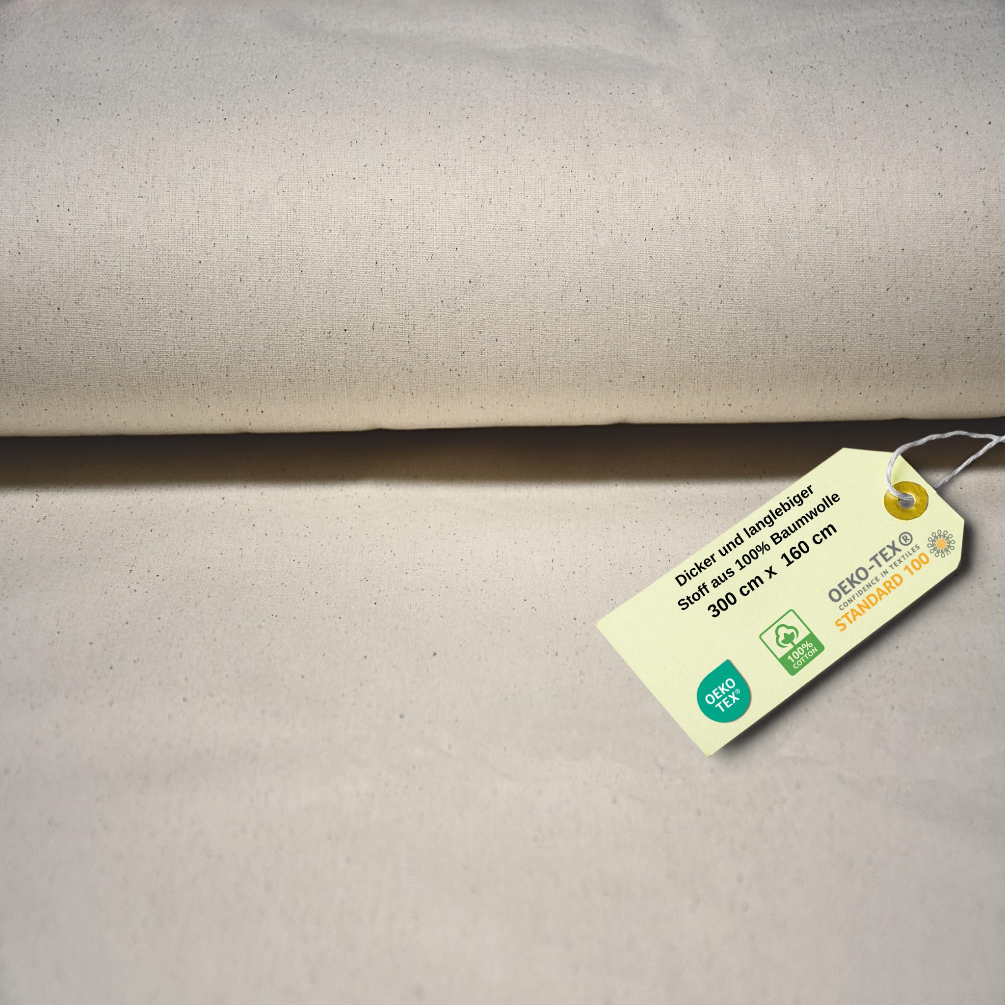 Tessuto spesso e durevole in 100% cotone, larghezza 160 cm, per realizzare federe, sacchetti per la biancheria e altro ancora (crema naturale, 300 cm x 160 cm)