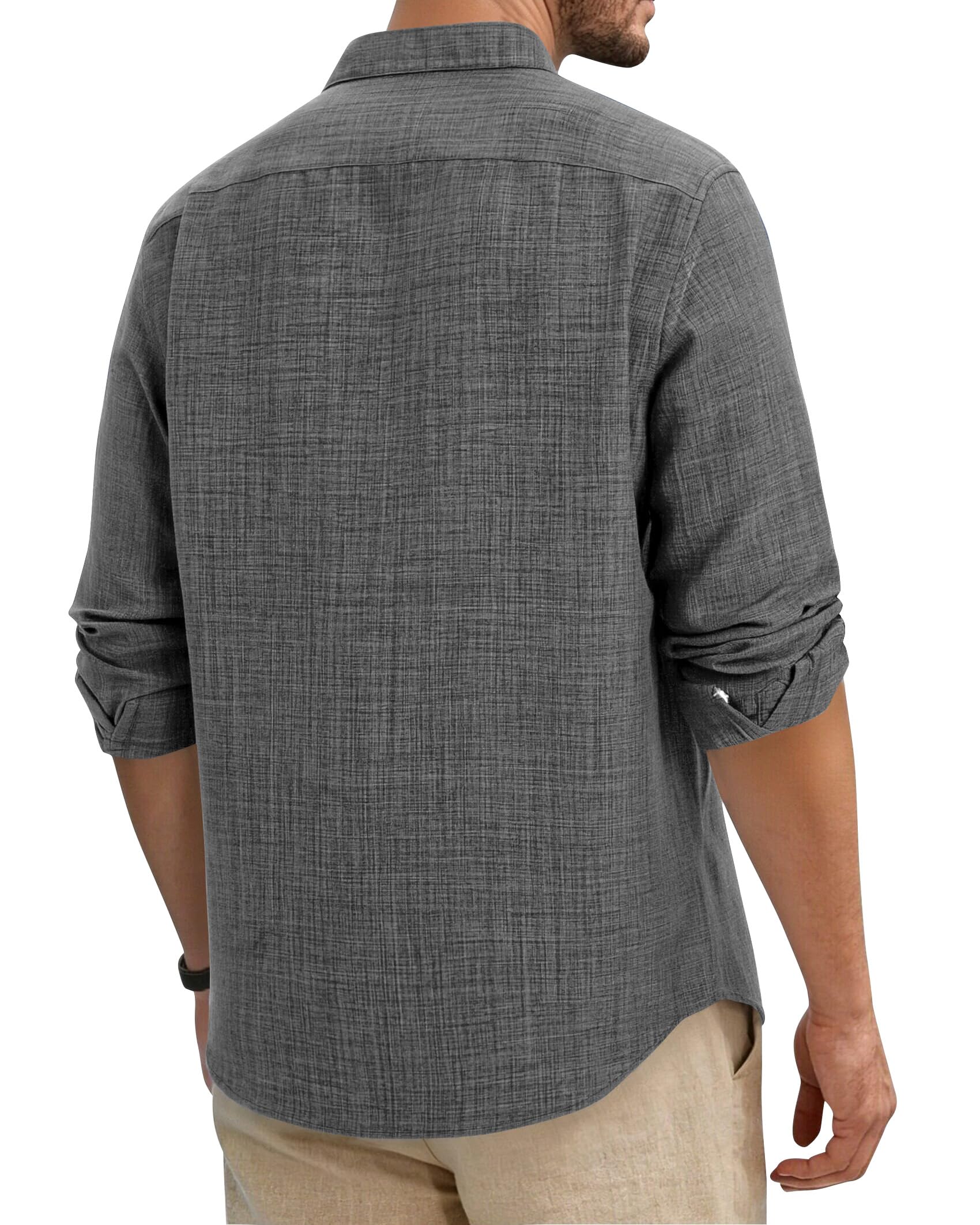 Alimens & Gentle Leinenhemd Herren Langarm Hemden Henley Sommer Baumwolle Atmungsaktiv Strandhemd Freizeit Urlaub Herrenhemd