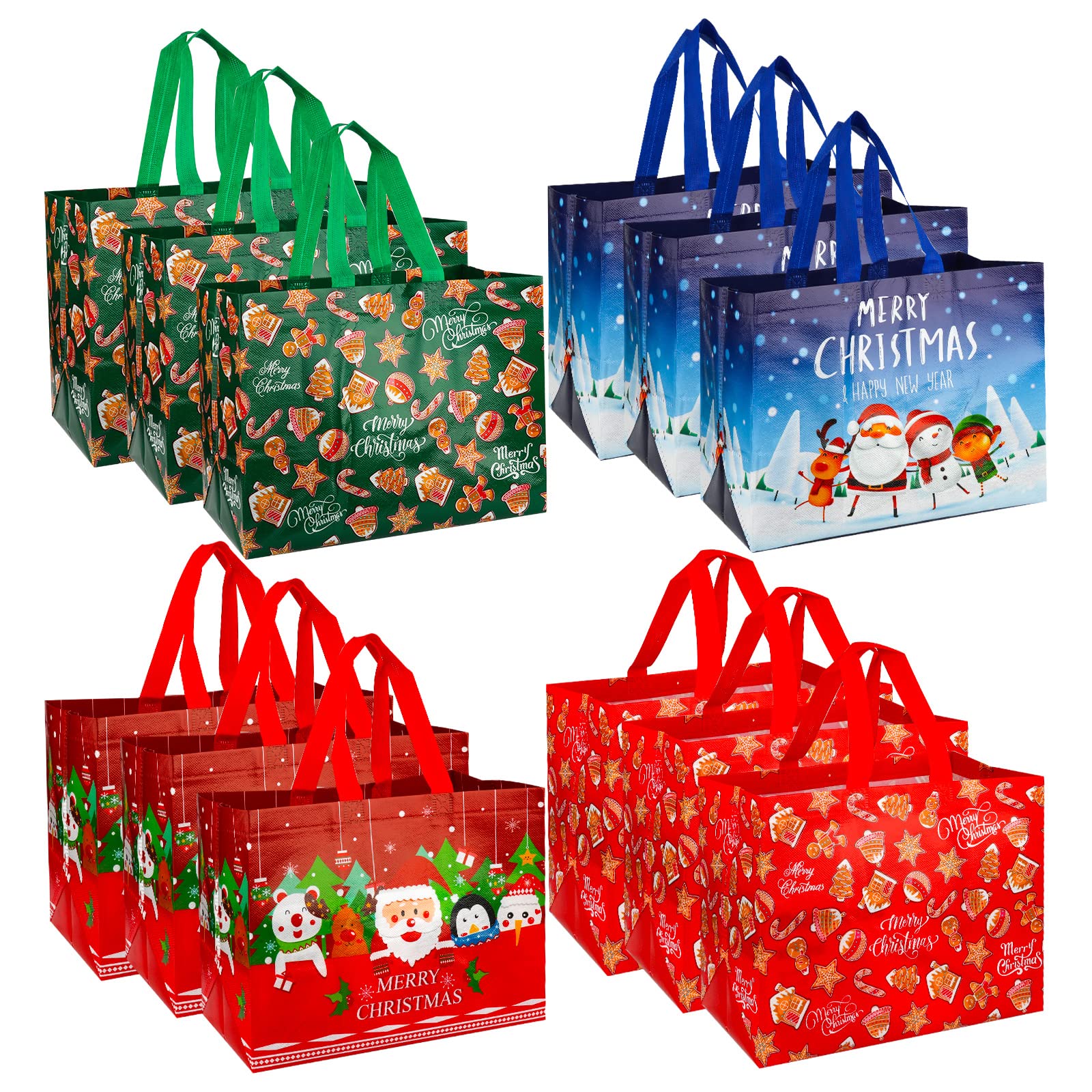 Xiuyer Sacs de Cadeaux de Noël Réutilisables - 10 Pièces (M) Avec Anse pour Emballage Cadeau, Bonbons, Anniversaire, Thanksgiving