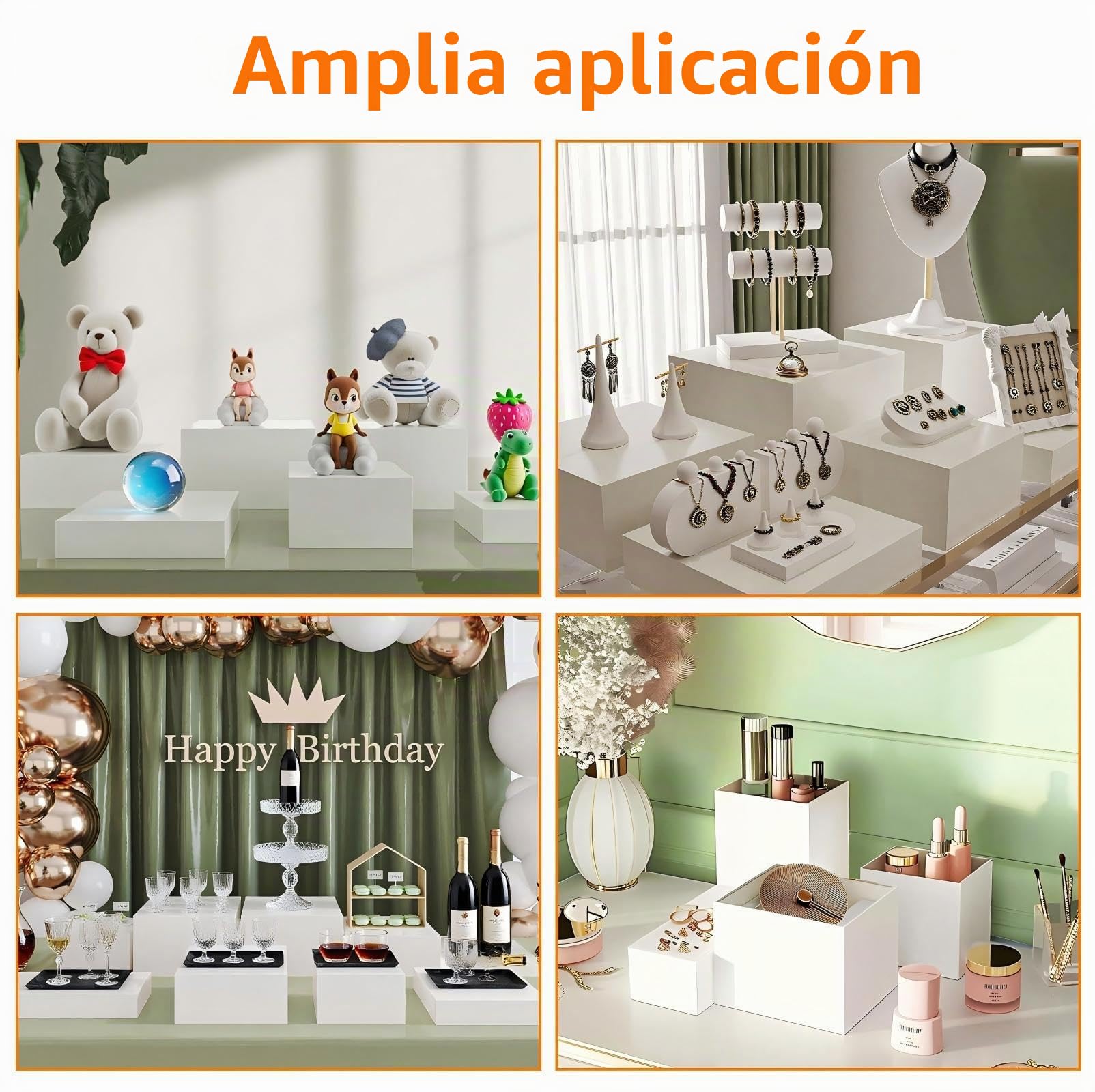 6Pc Soporte Exhibición Buffet Pastelería Decorativos 3/4/5/6/7/8in, Accesorios Estantes Rosquilla Blanco, Cajas Cubo Mesa Dulce, Elevadores Alimentos Postres Acrílico para Bodas/Fiestas/Eventos/Dulces