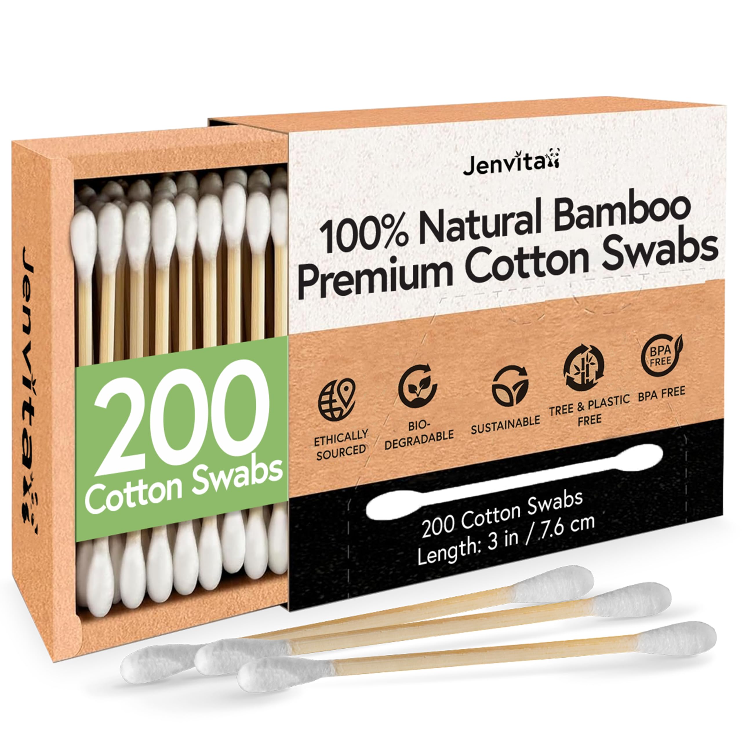 100 Bamboo Cotton Ear Swabs 200-Pack Double Tipped Ear Cotton Buds for Beauty Personal Care FSC Certified Hypoallergenic