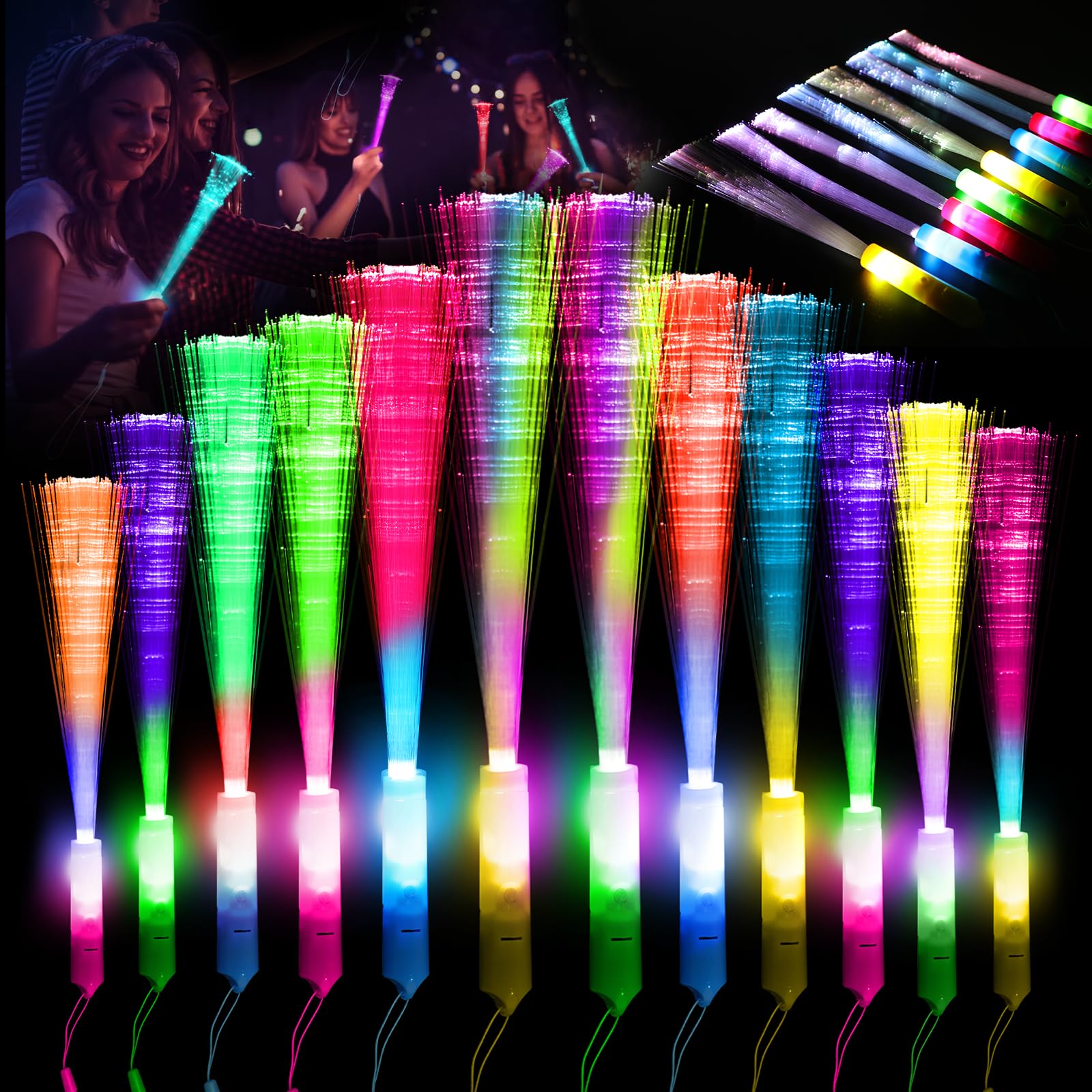 Bastoncini Luminosi in Fibra 12 Bastoncini Luminosi a LED Colorati con Batterie, Giocattoli per Feste per Bambini per Feste Notturne, Discoteche, Concerti, Club, Carnevali, Matrimoni (Bunte2)