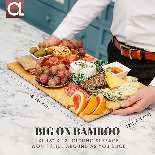 Miniatura 5 de Wellspring Tabla de cortar de madera de bambú orgánica para cocina, carne, queso, verduras, tabla de cortar de madera grande de lujo y tabla de