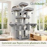 Globlazer Stable Cat Scratching Post 174 cm with 3 Padded Perches, 2 Cat House, 2 Baskets, Removable Pet Bed, Sisal Posts, Castle Cat Tree for 2-4 Adults Cats Indoor (F68B, Light Grey) - 7