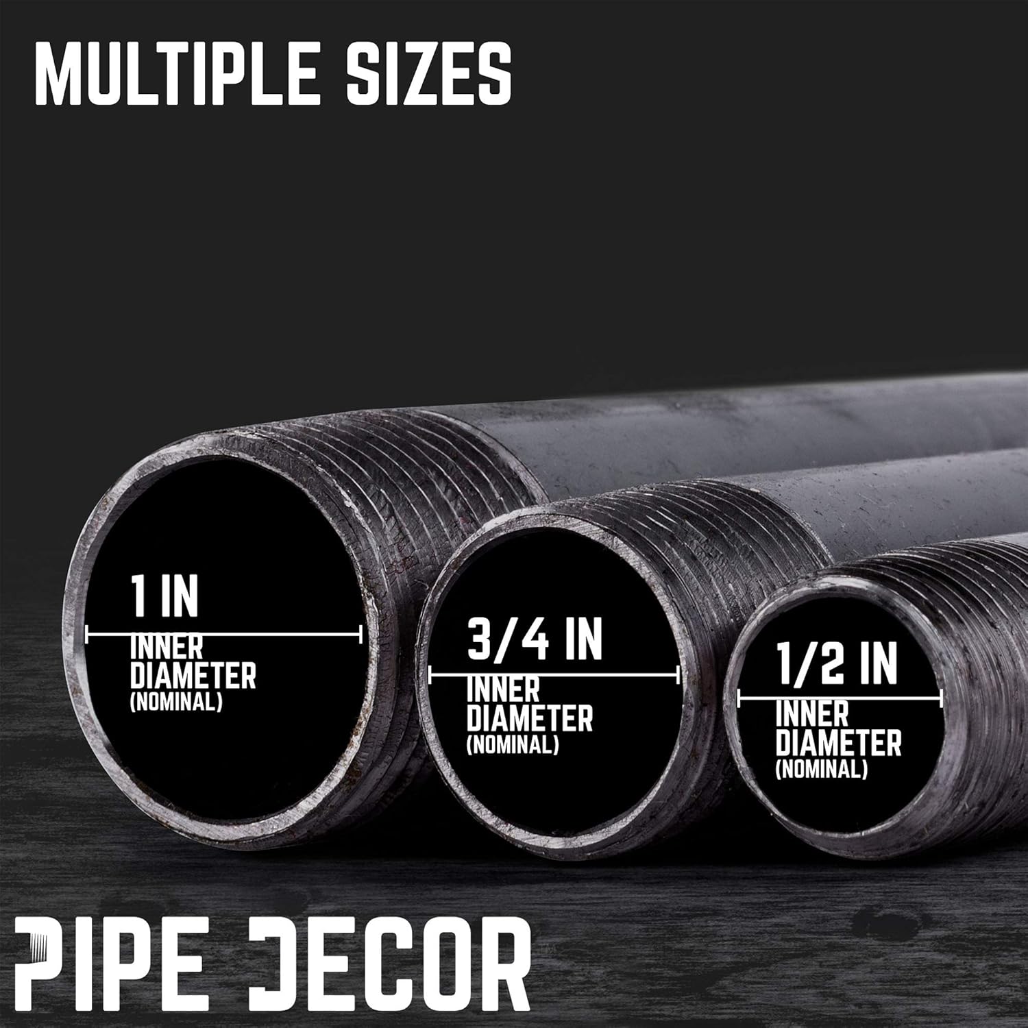 Pipe Decor 1” x 72” Malleable Cast Iron Pipe, Pre Cut, Industrial Steel Grey Fits Standard Three Quarter Inch Black Threaded Pipes Nipples and Fittings, Build Vintage DIY Furniture, 4 Pack - 
