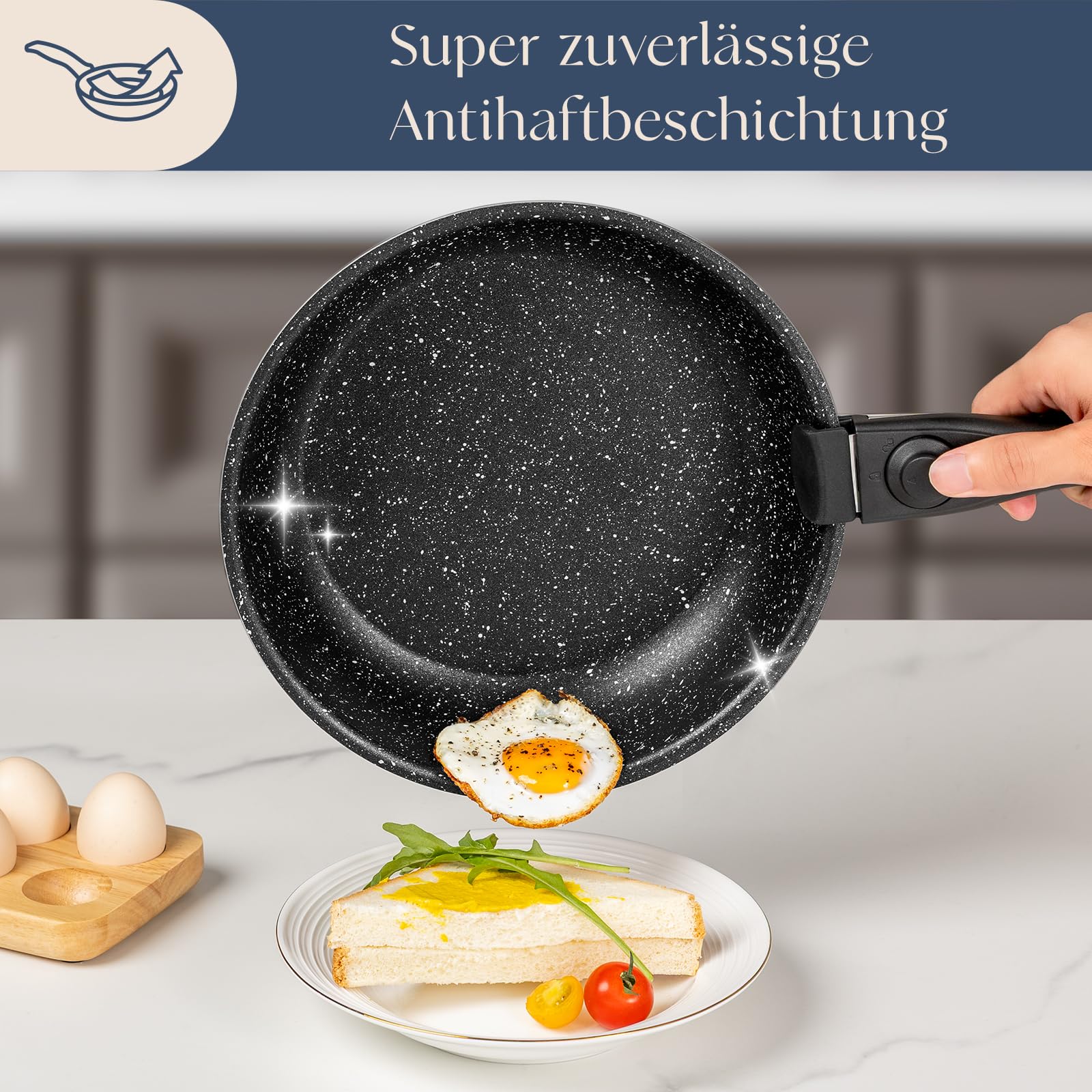 Topfset mit Abnehmbarer Griff, 17-Teilig Topfsets Pfannenset mit Antihaft Beschichtet, Topfset Induktion Kochtopf Set mit Deckel, für Alle Herdarten, Backofenfest, Ofenfest (grau)