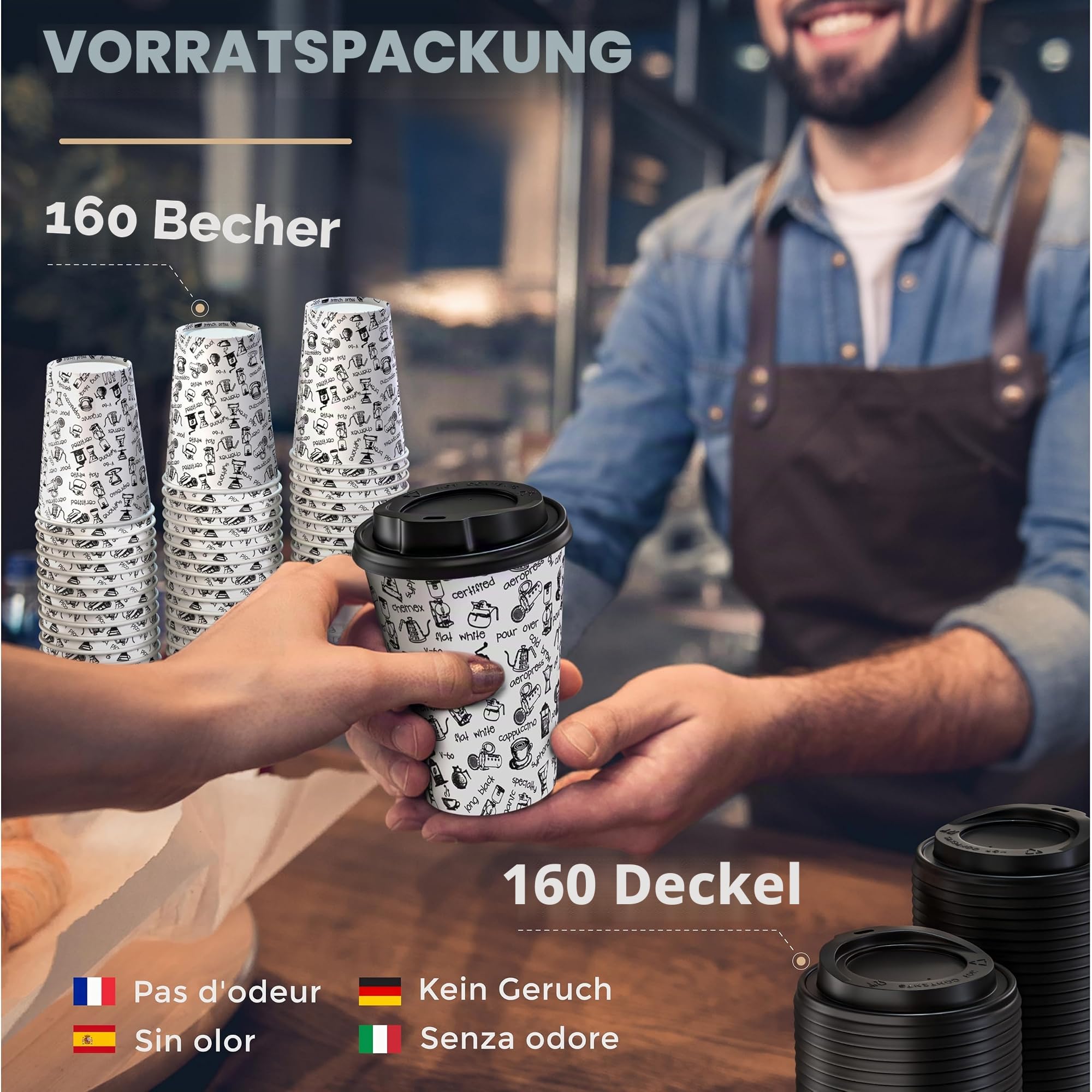 CupCup 160 Pappbecher 360ml 12 Oz mit Deckel - Kaffeebecher to Go Zum Servieren von Kaffee, Tee, heißen und kalten Getränken