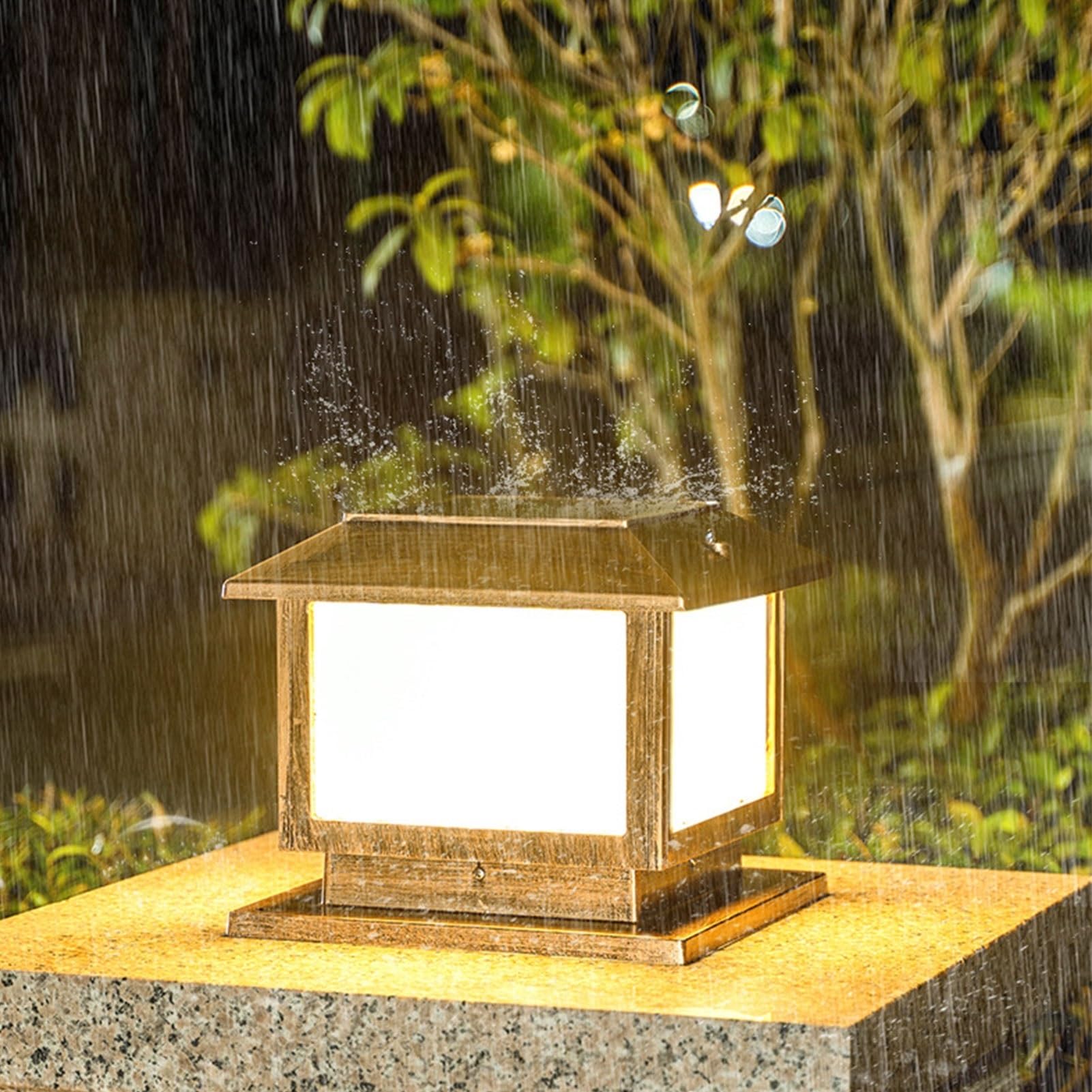 Solar Square Column Lights IP54 Waterproof Safety Pillar Lamp Villa Gate Landscape Aluminum Street Lantern Palace Retro Decoration Outdoor Courtyard Door Patio Garden Post Light (Black 50cm)